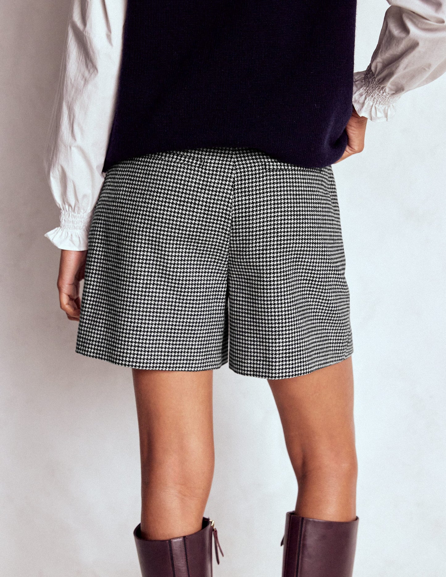 Wool Tailored Shorts-Black and Ivory Puppytooth