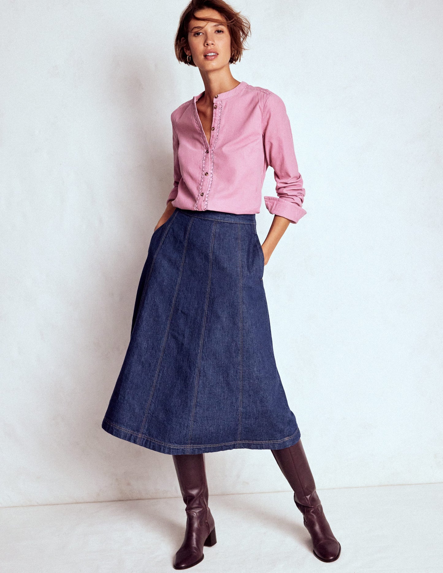 Joy Panelled Denim Skirt-indigo