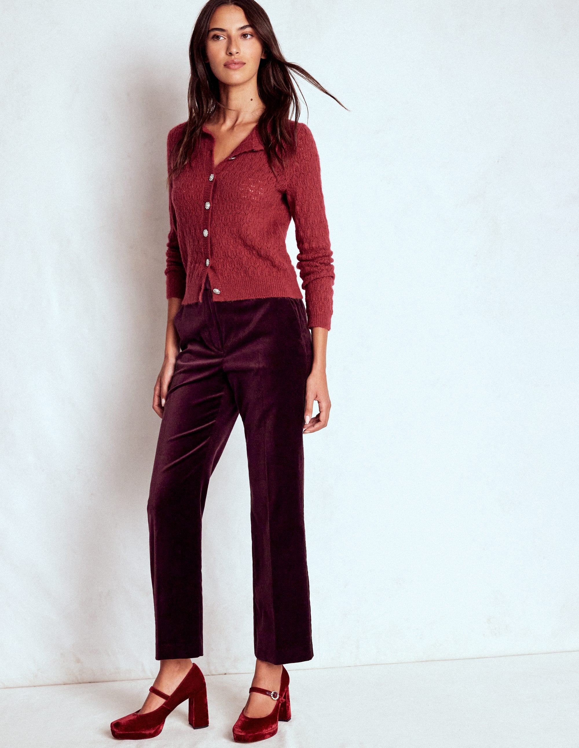 Canonbury Velvet Pants-Dark Cherry | Boden USA