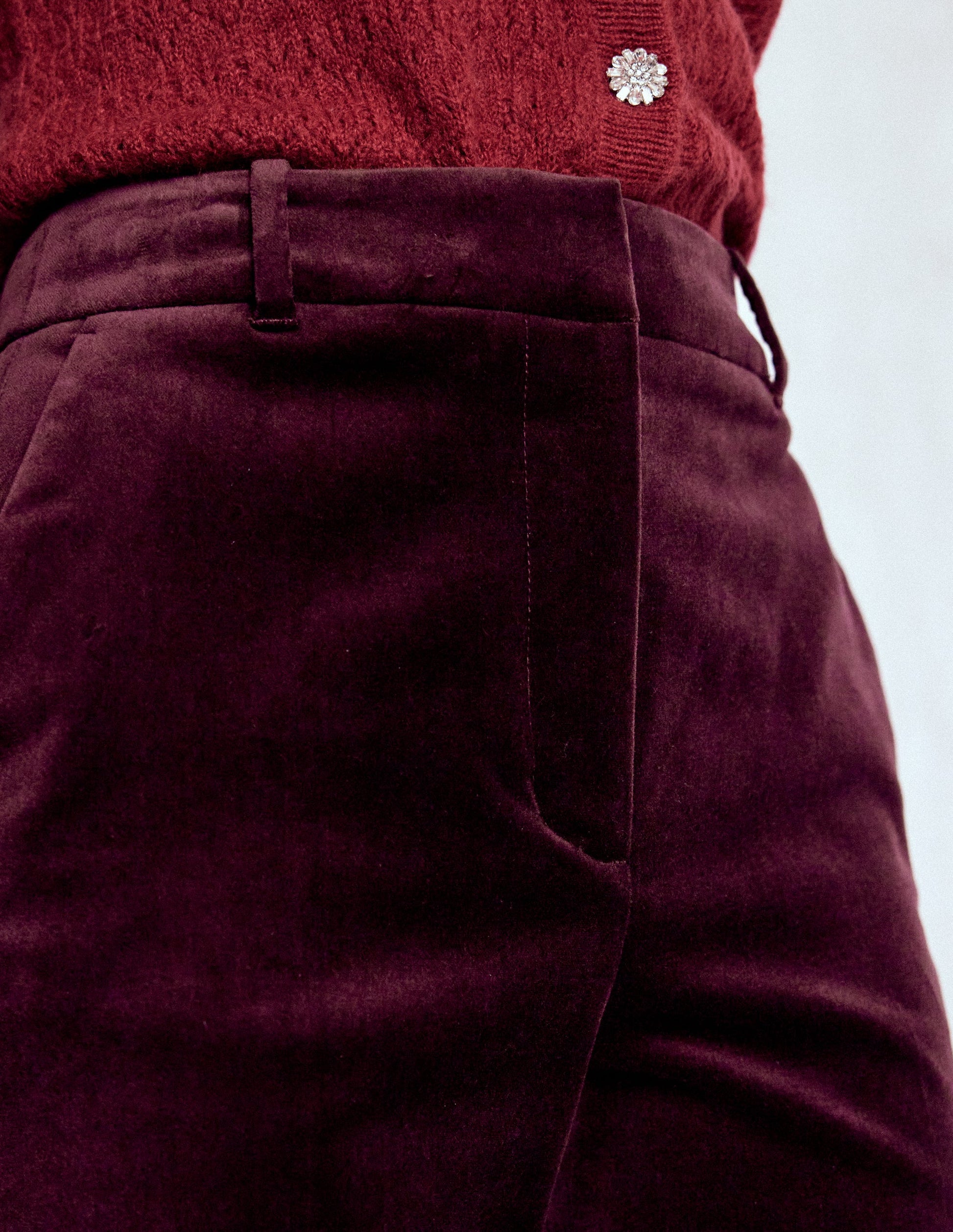 Canonbury Velvet Pants-Dark Cherry-2