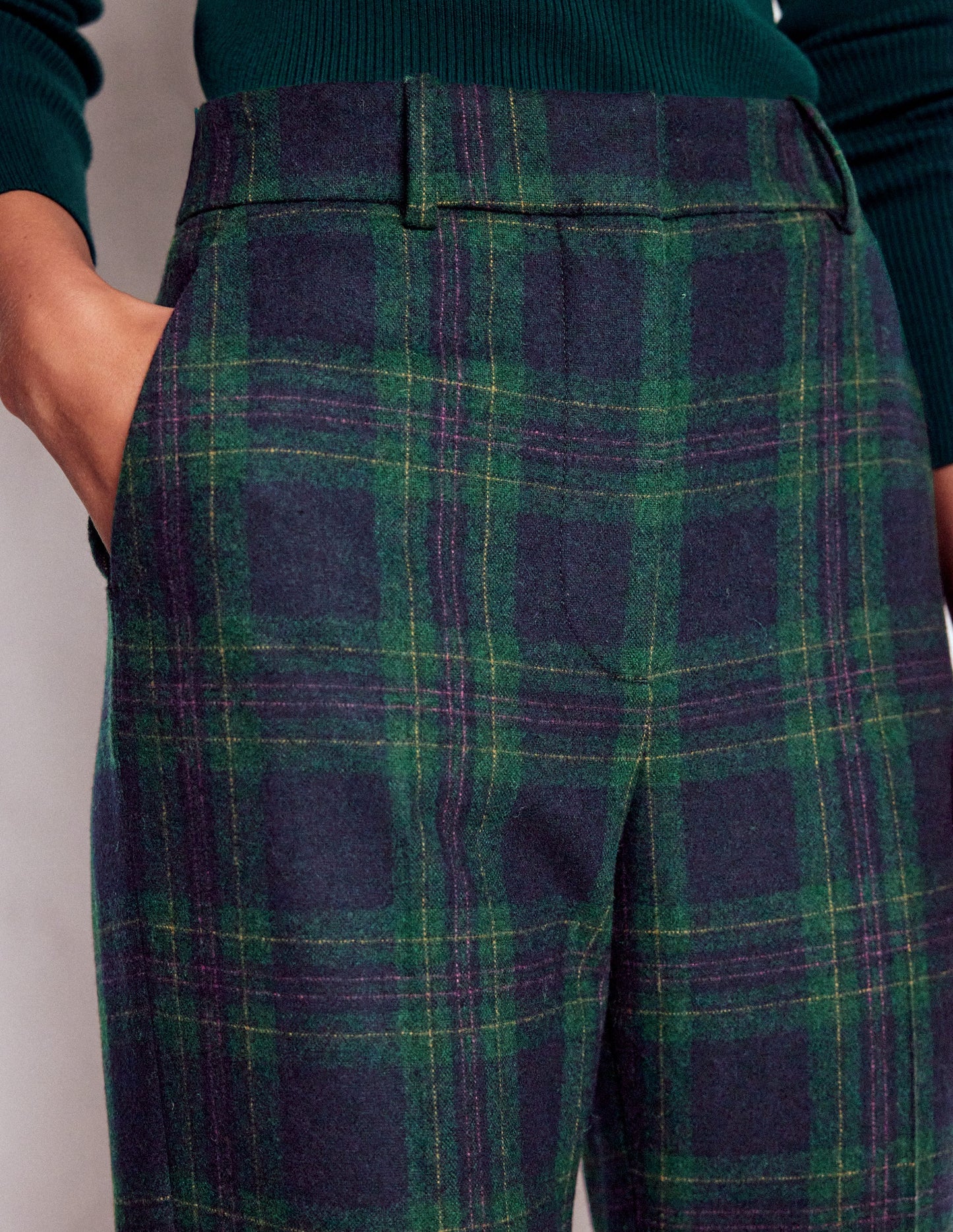 Canonbury Wool Pants-Navy and Green Tonal Check