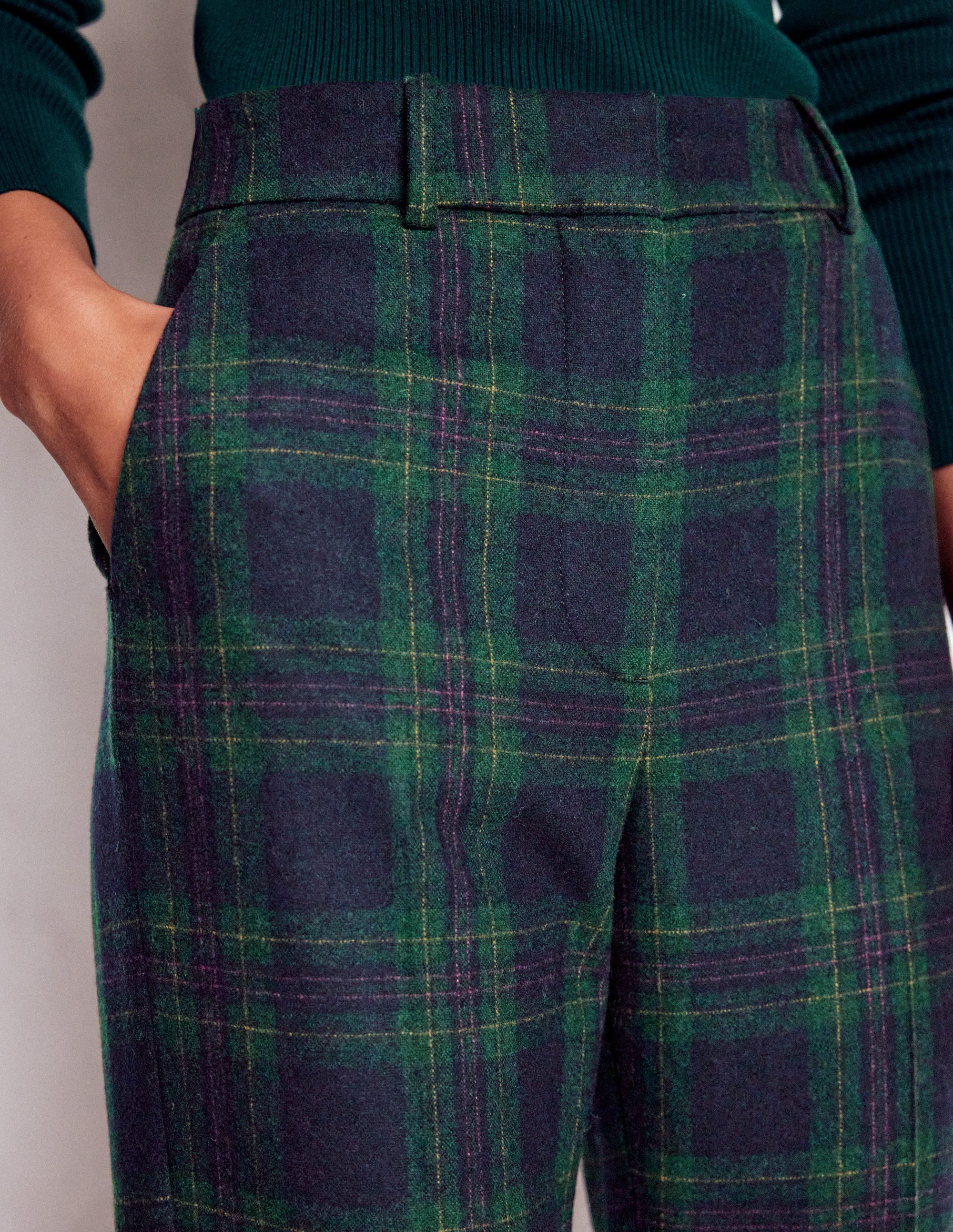 Canonbury Wool Blend Pants-Navy and Green Tonal Check - Image 2