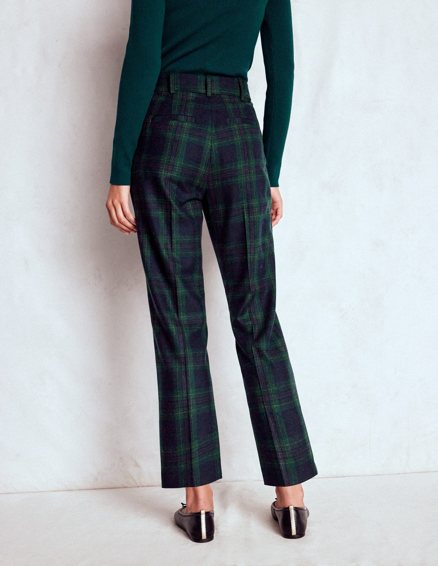 Canonbury Wool Pants-Navy and Green Tonal Check