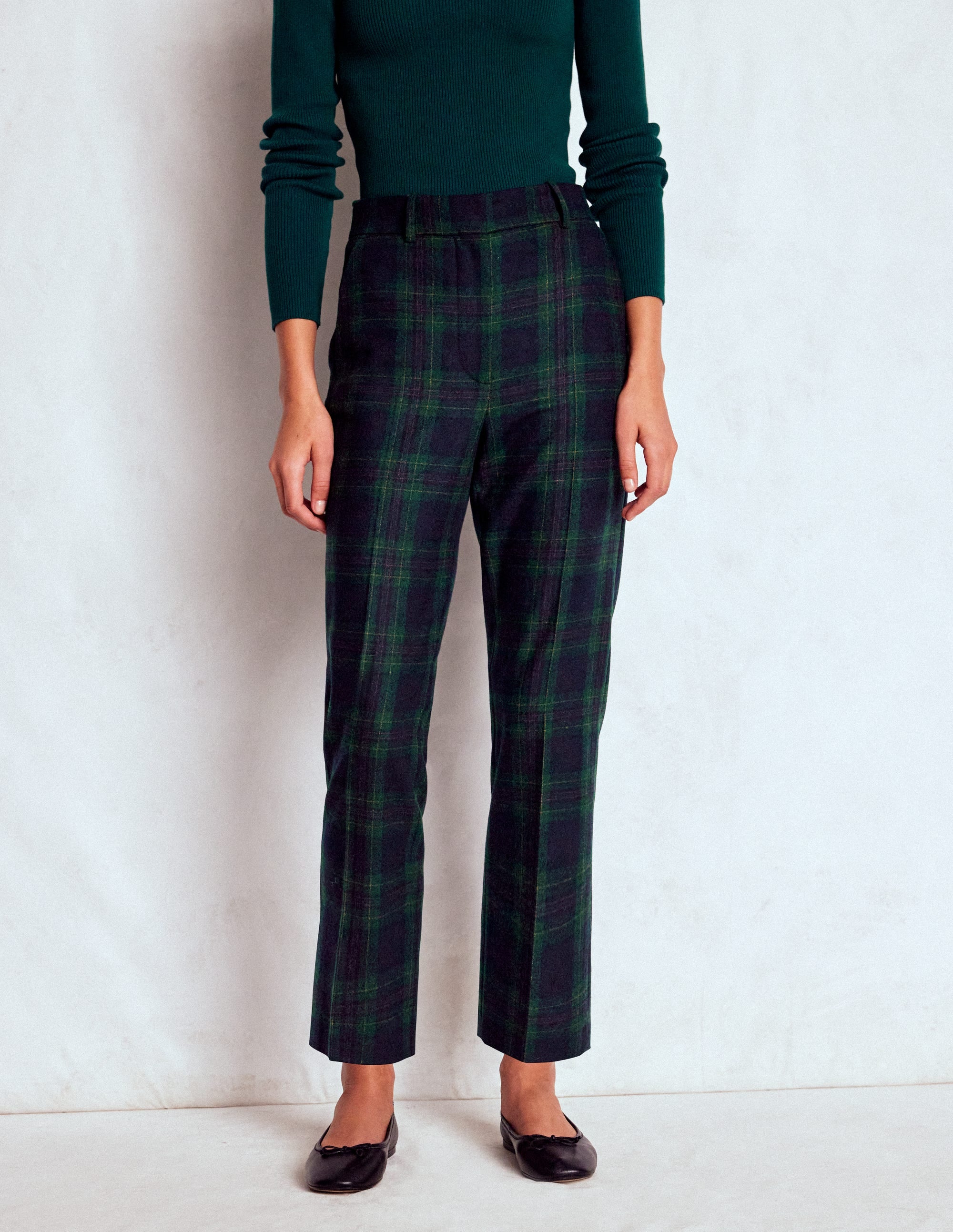Canonbury Wool Blend Pants-Navy and Green Tonal Check - Image 4