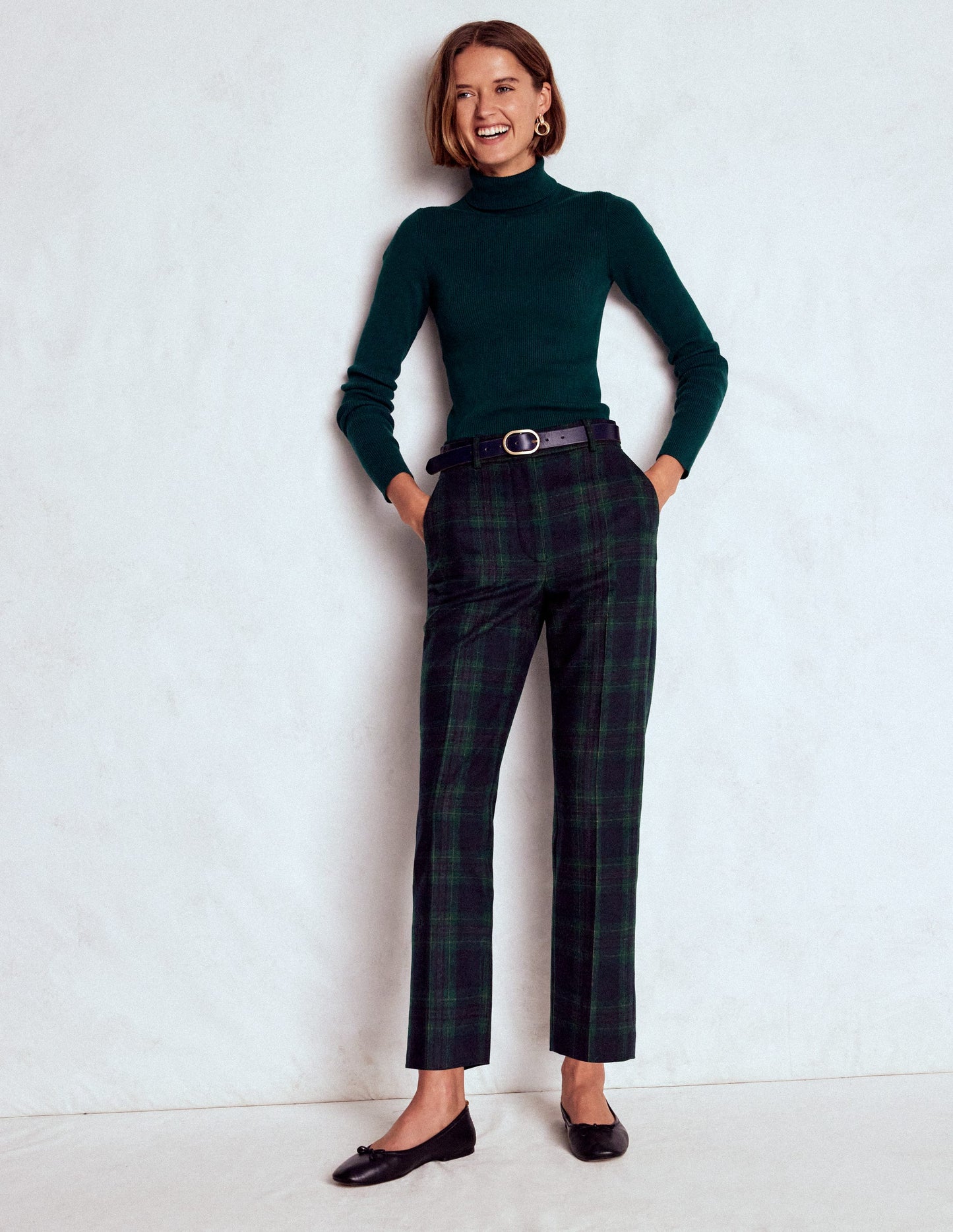 Canonbury Wool Pants-Navy and Green Tonal Check
