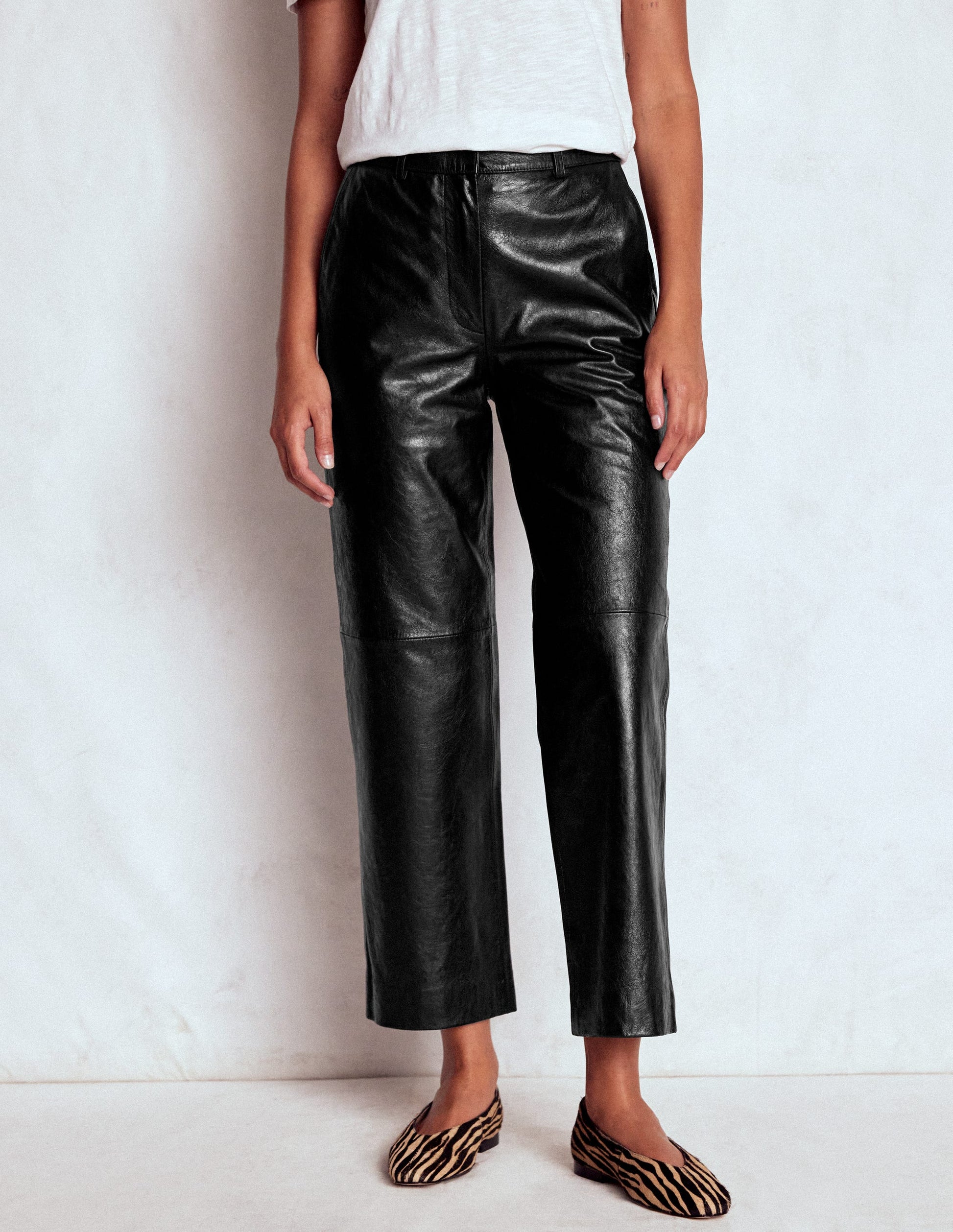 womens leather dress pants Black plong leather bootcut trousers