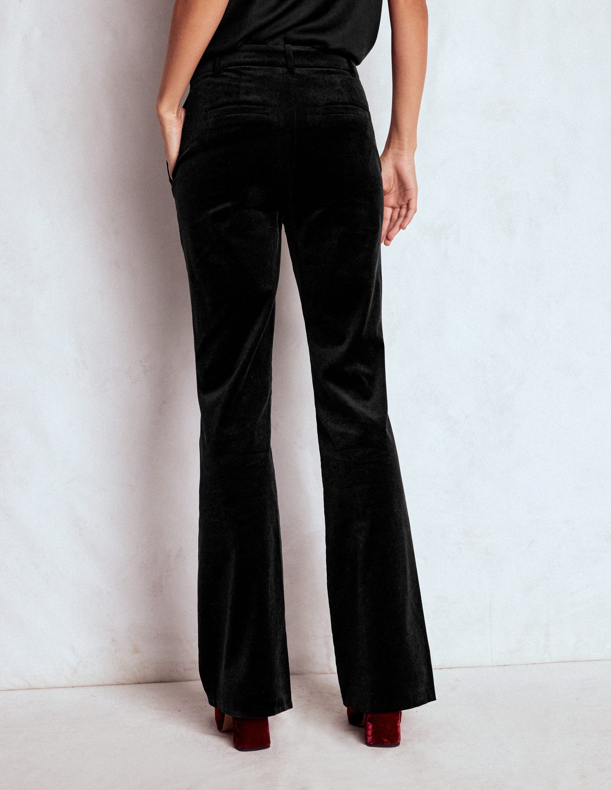 Fitted Velvet Flare Pants-Black-3