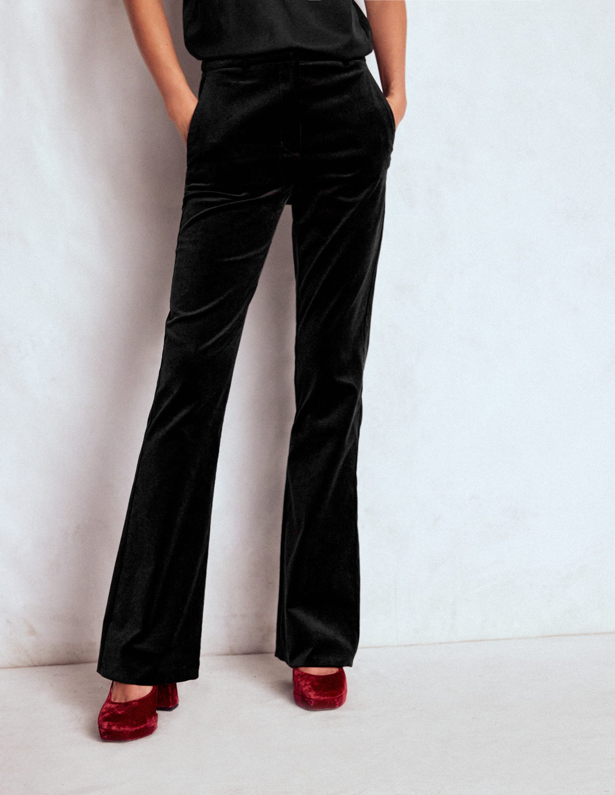 Fitted Velvet Flare Pants-Black - Image 6