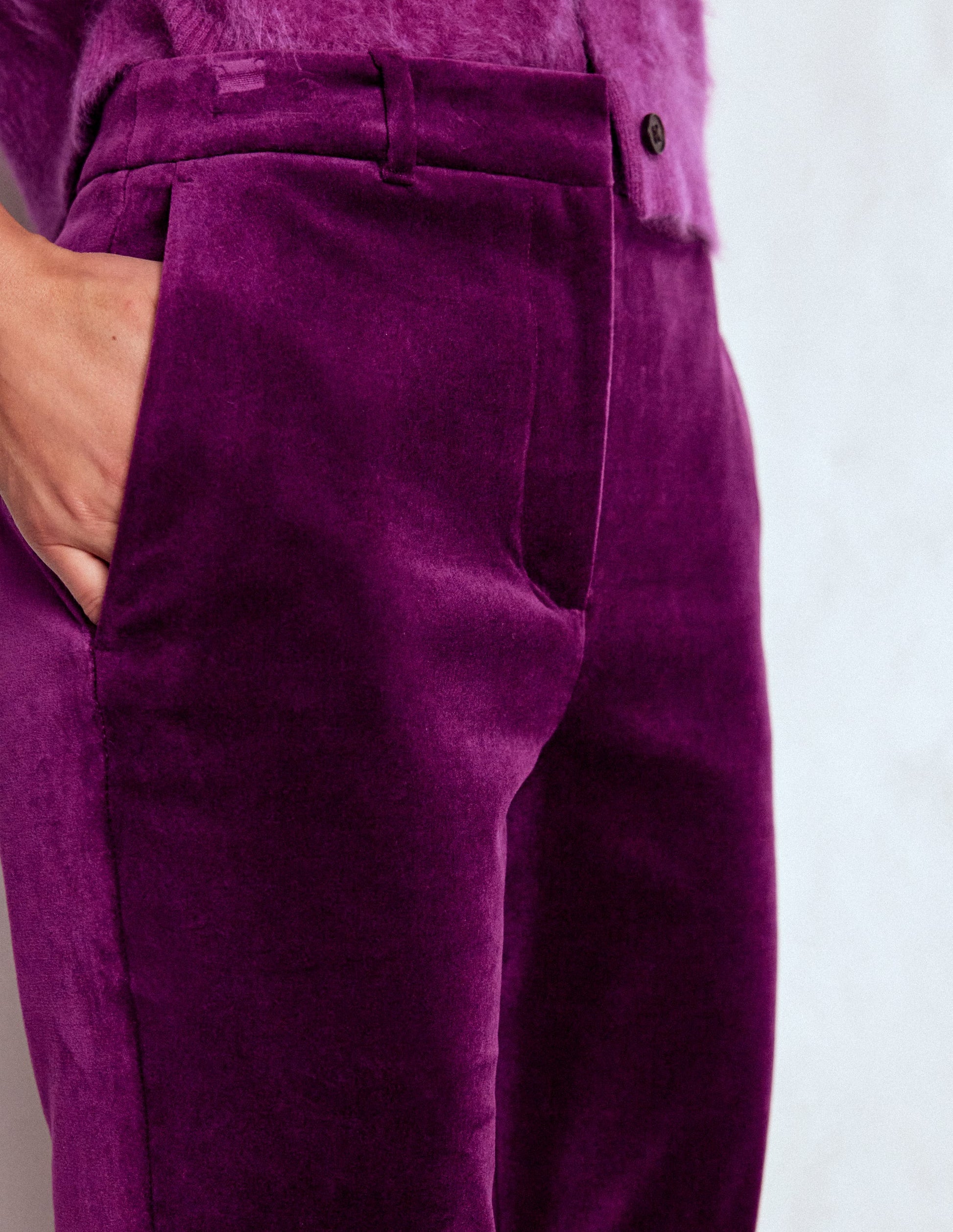 Fitted Velvet Flare Pants-Plum Jam-2