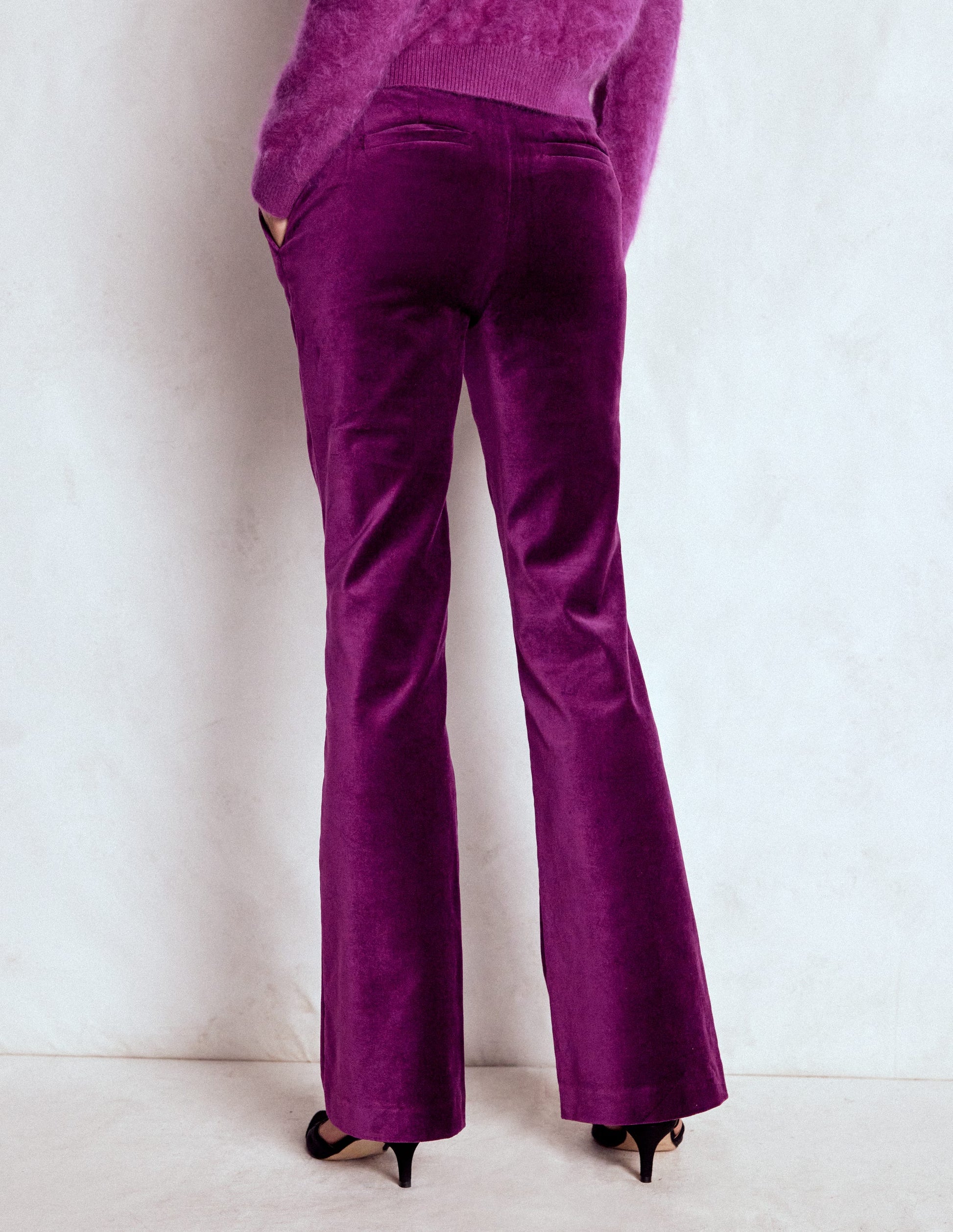 Fitted Velvet Flare Pants-Plum Jam Boden USA