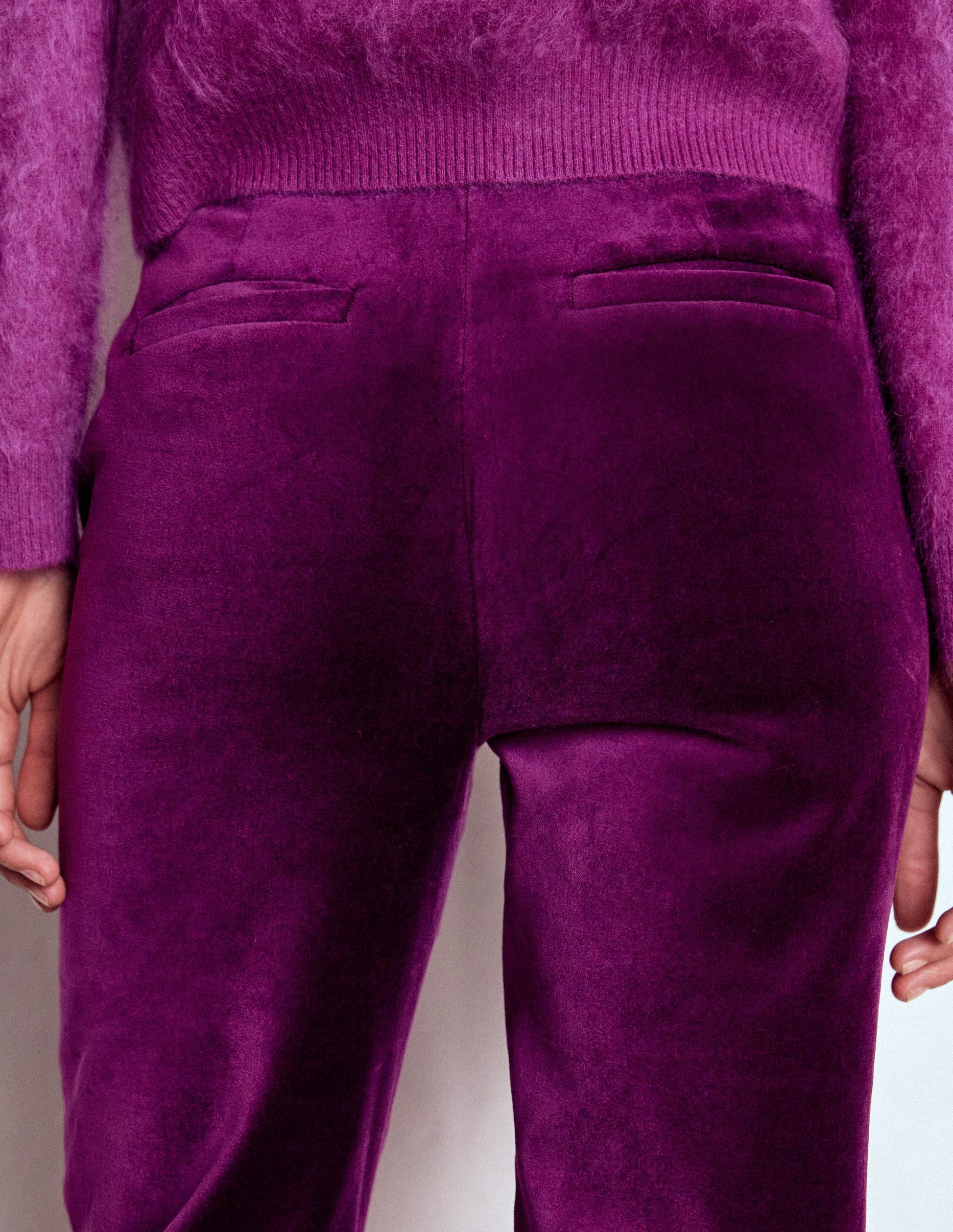 Fitted Velvet Flare Pants-Plum Jam-4