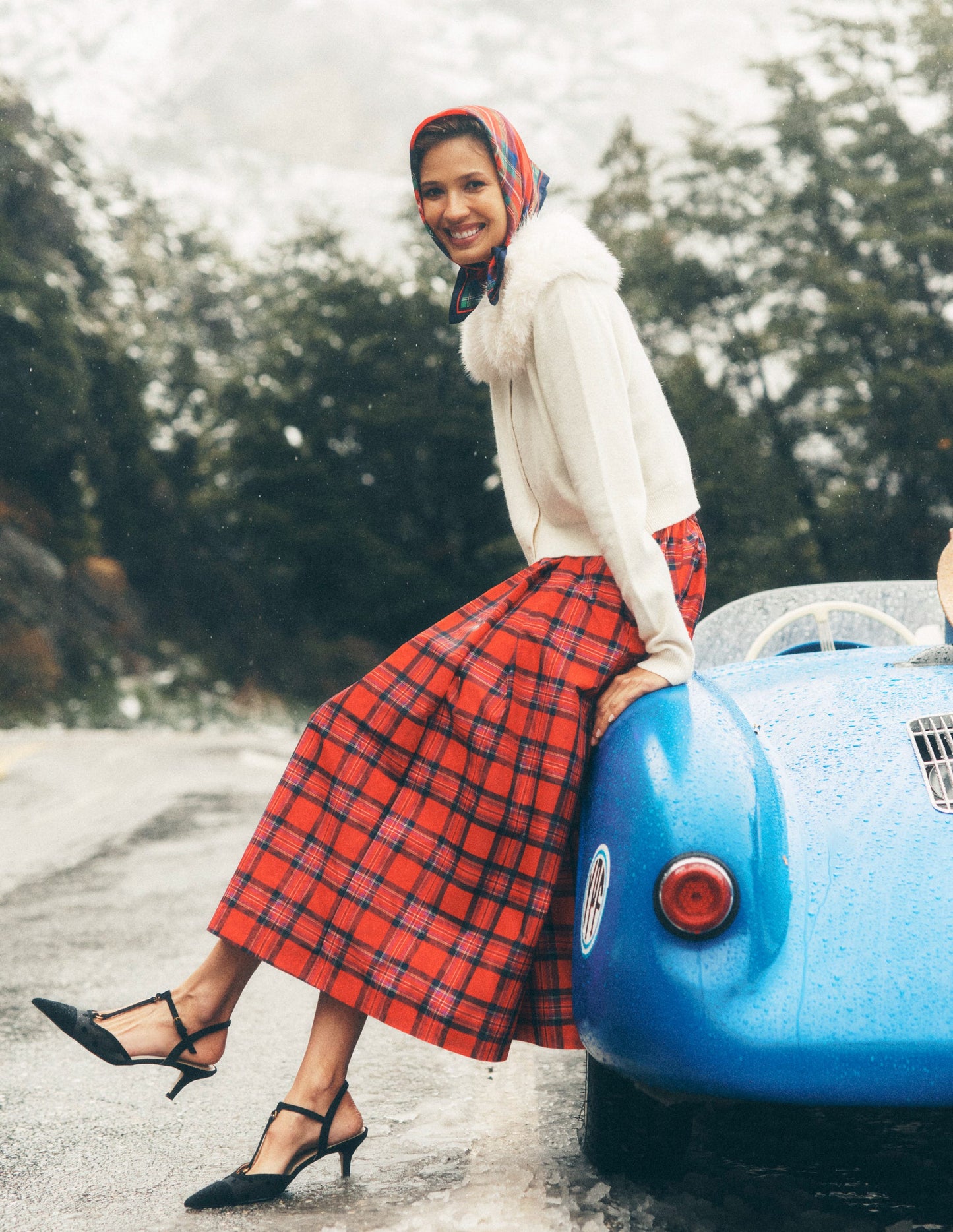 Verity Tartan Midi Skirt-Red, Navy & Purple Brand Check