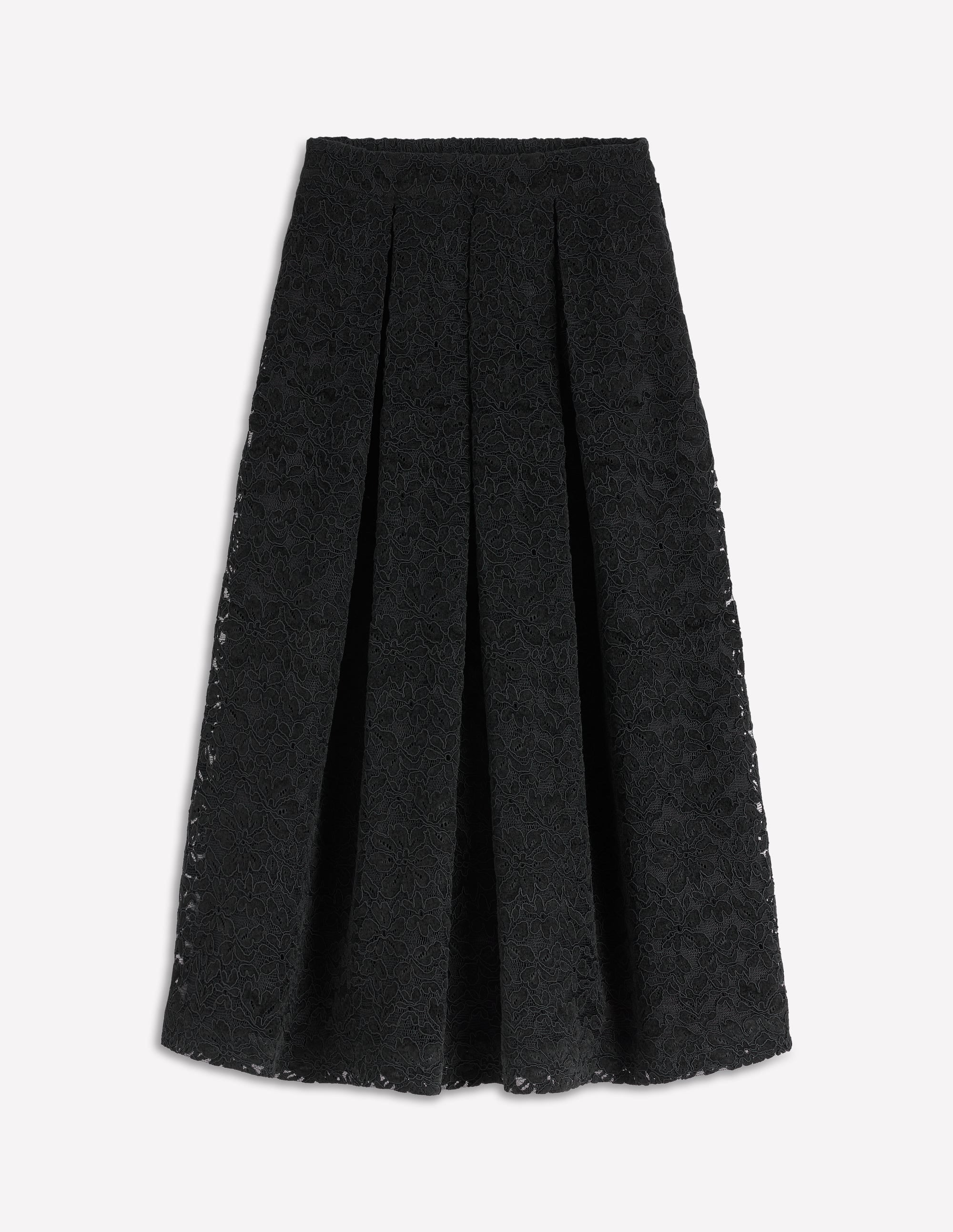 FEKETE MIDI LACE PLEATS SKIRT ブラック　Sサイズ High Waisted Pleated Lace Midi Skirt — DENARA
