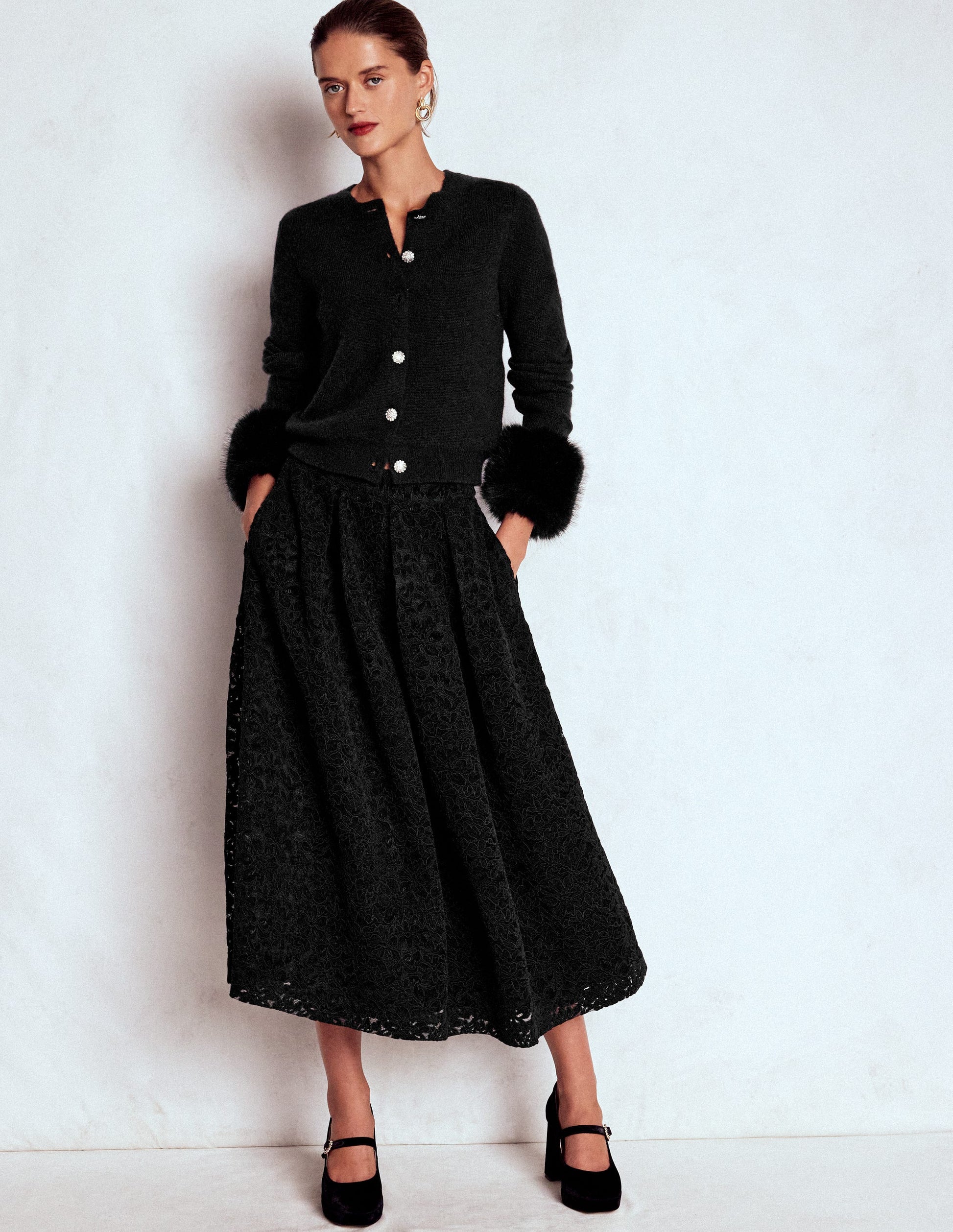 Verity Lace Midi Skirt-Black Lace-1