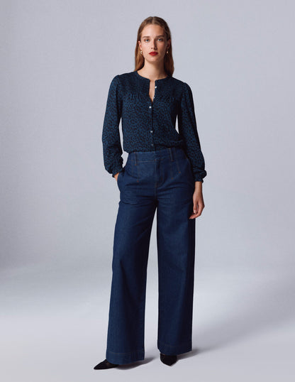 Stitch Detail Wide Leg Jeans-Indigo-6