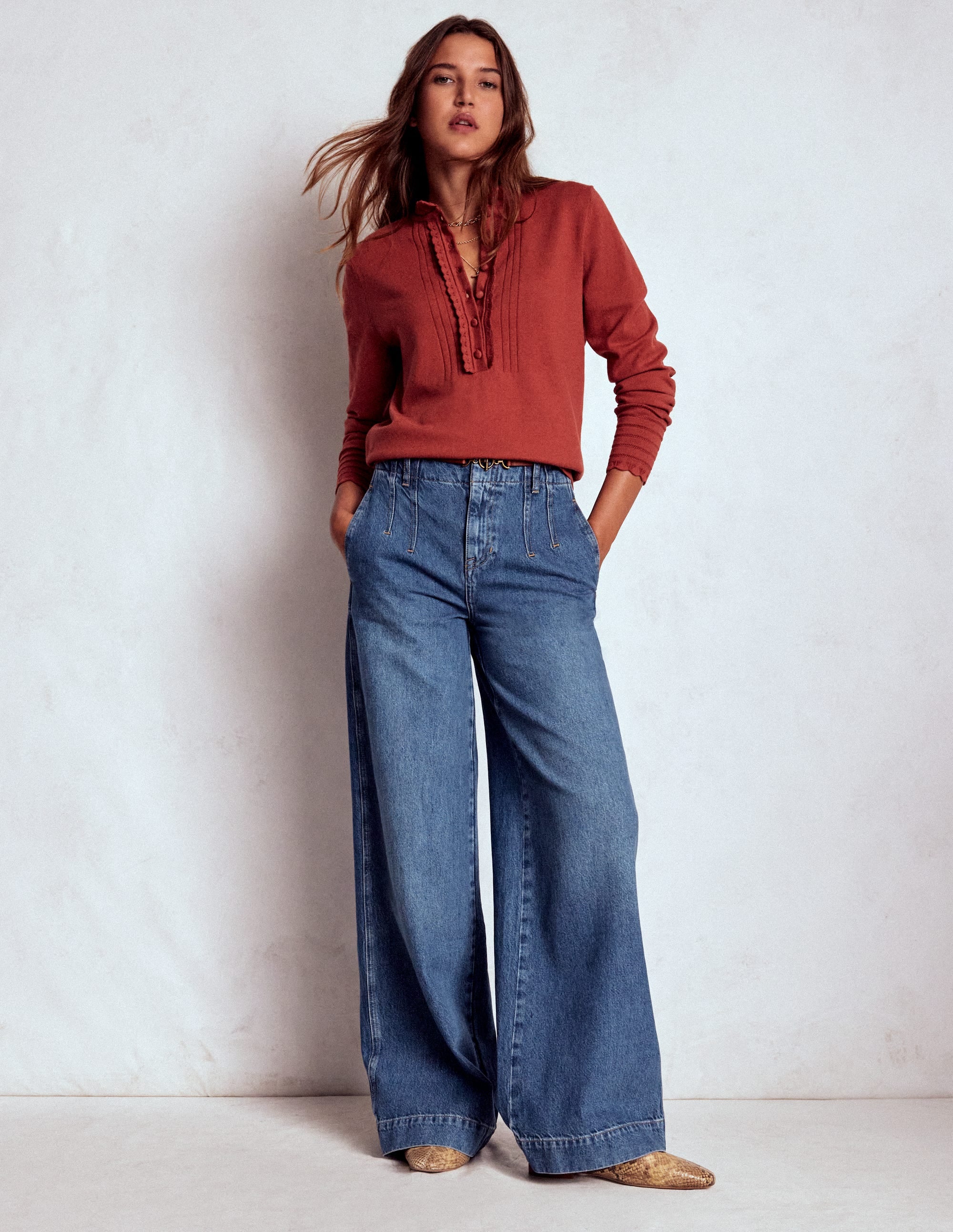 Stitch Detail Wide Leg Jeans-Mid Vintage - Image 1