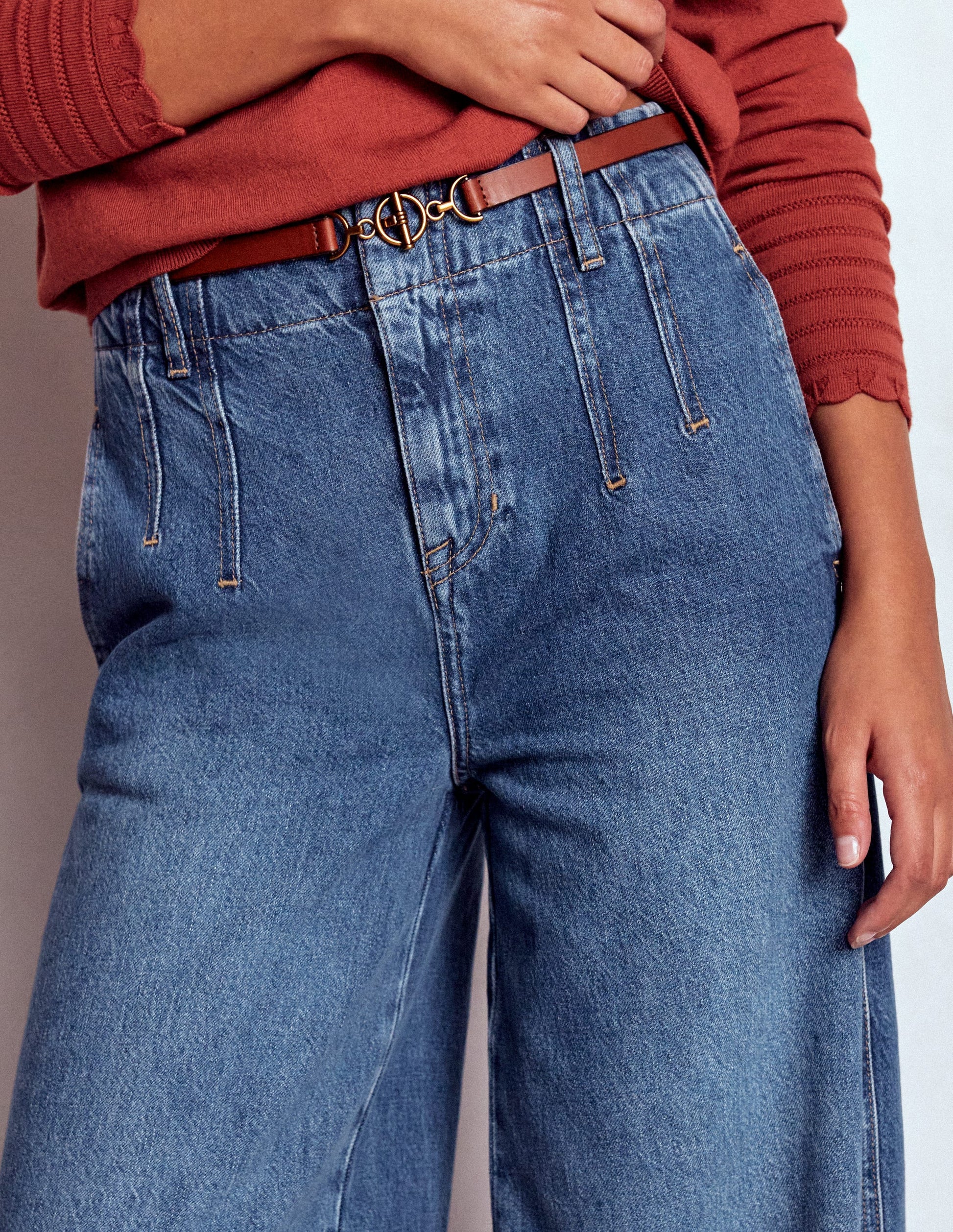 Stitch Detail Wide Leg Jeans-Mid Vintage-4