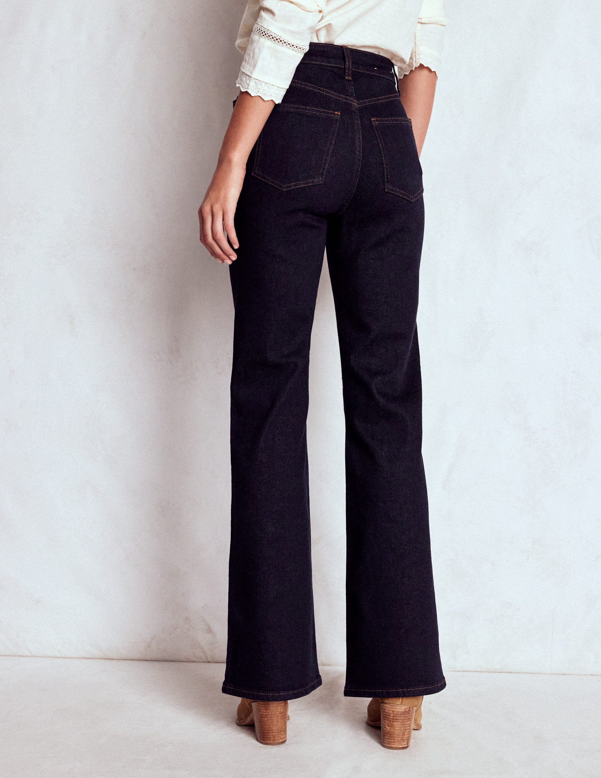 High Rise Fitted Flare Jeans-Indigo-3