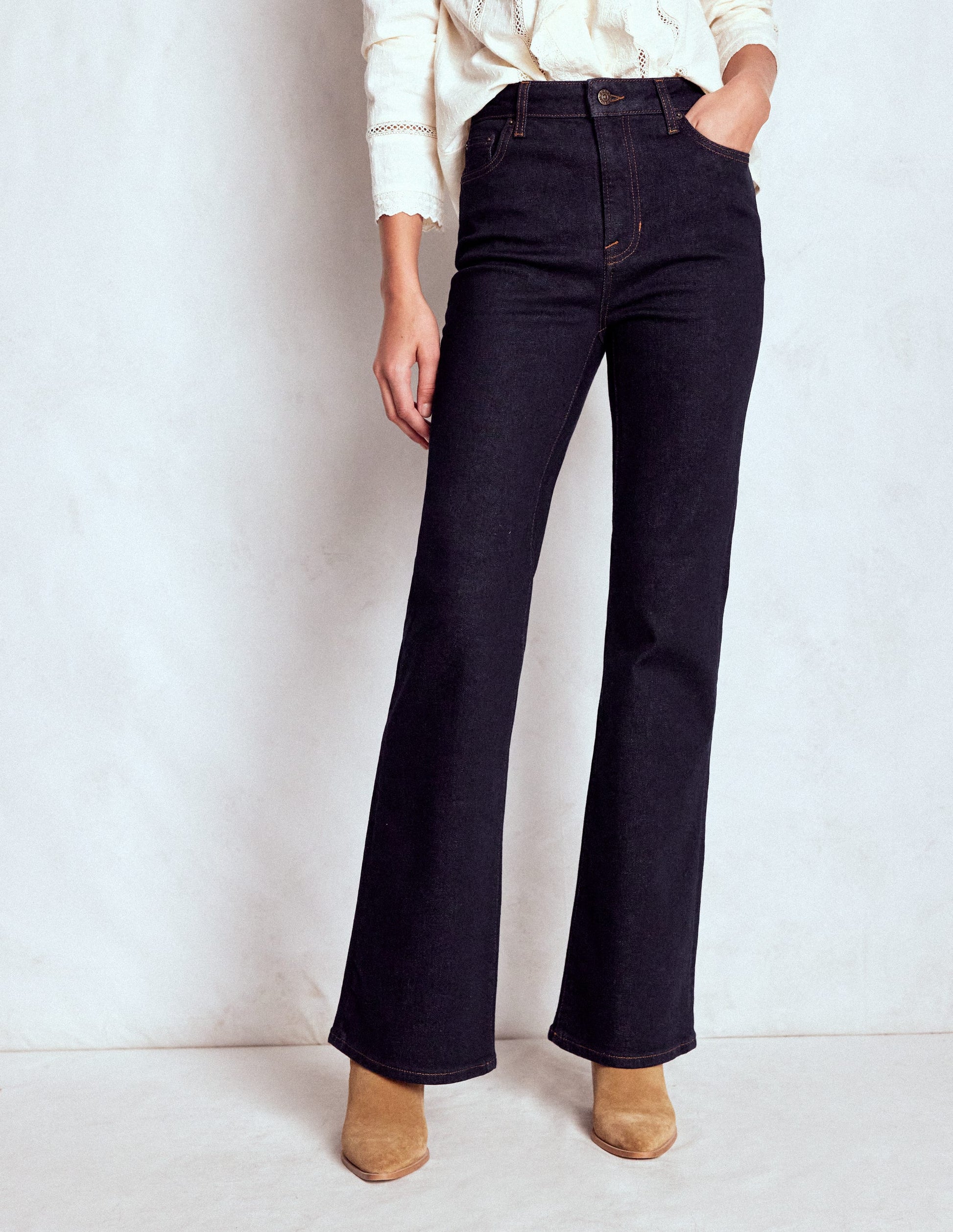 High Rise Fitted Flare Jeans-Indigo-5