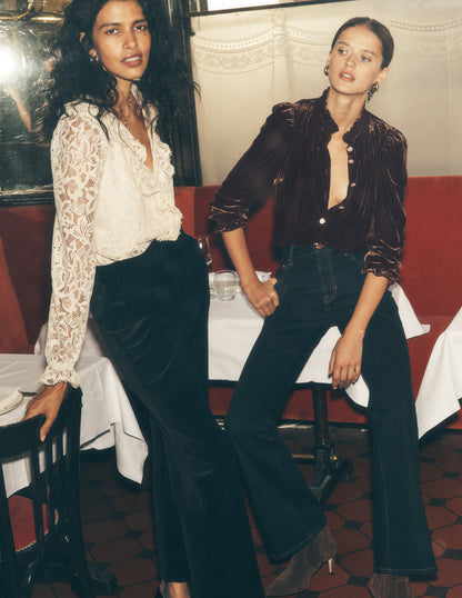 High Rise Fitted Flare Jeans-Indigo-6