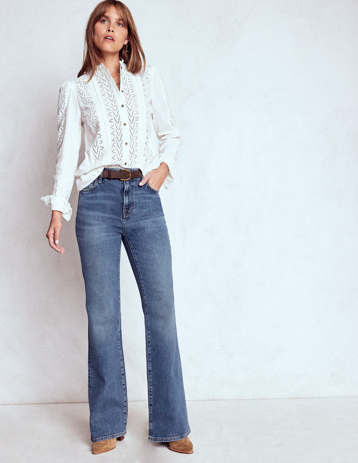 High Rise Fitted Flare Jeans-Mid Vintage - Image 1