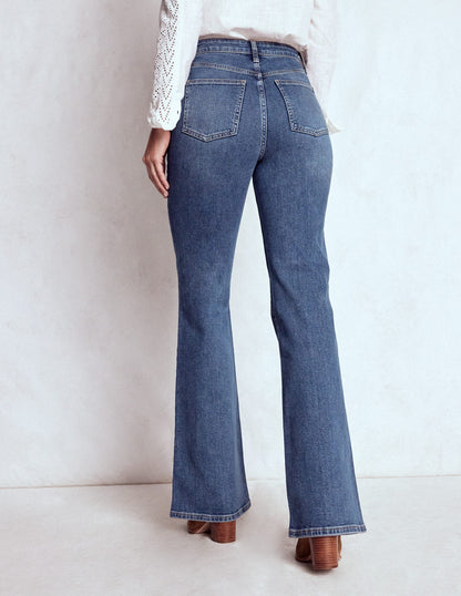 High Rise Fitted Flare Jeans-Mid Vintage-3
