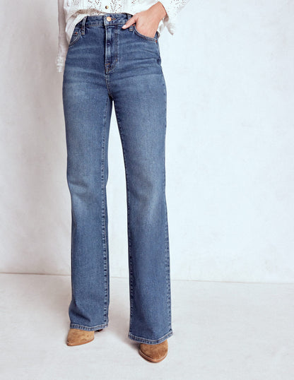 High Rise Fitted Flare Jeans-Mid Vintage-4