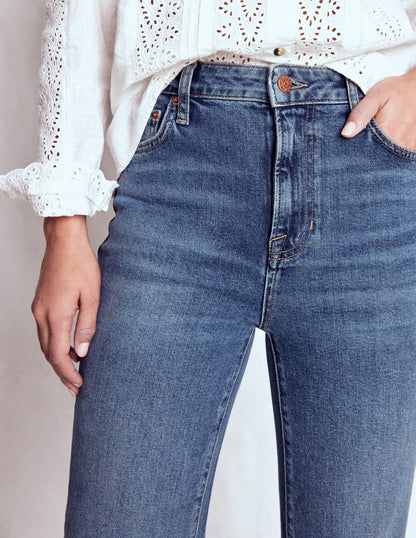 High Rise Fitted Flare Jeans-Mid Vintage-5