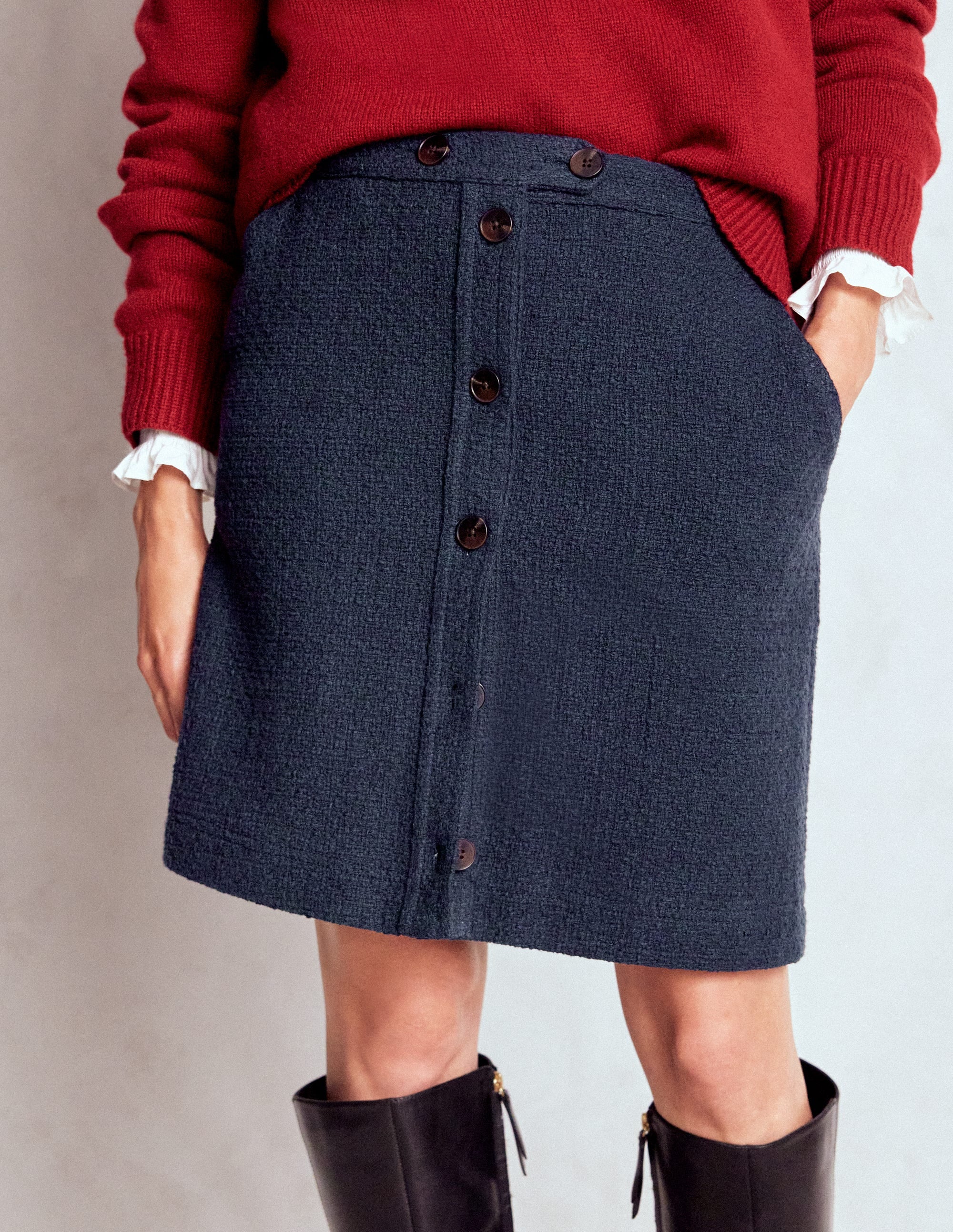 Cecelia Textured Skirt-Navy | Boden USA