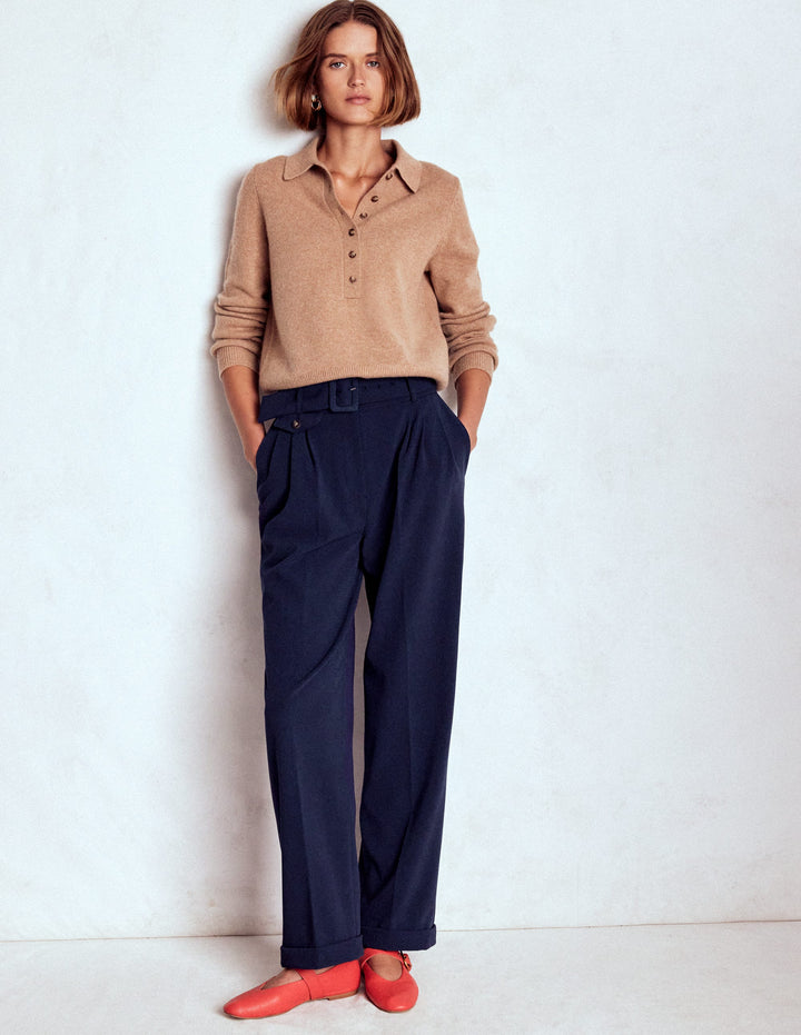 Pleat Front Pants-Navy