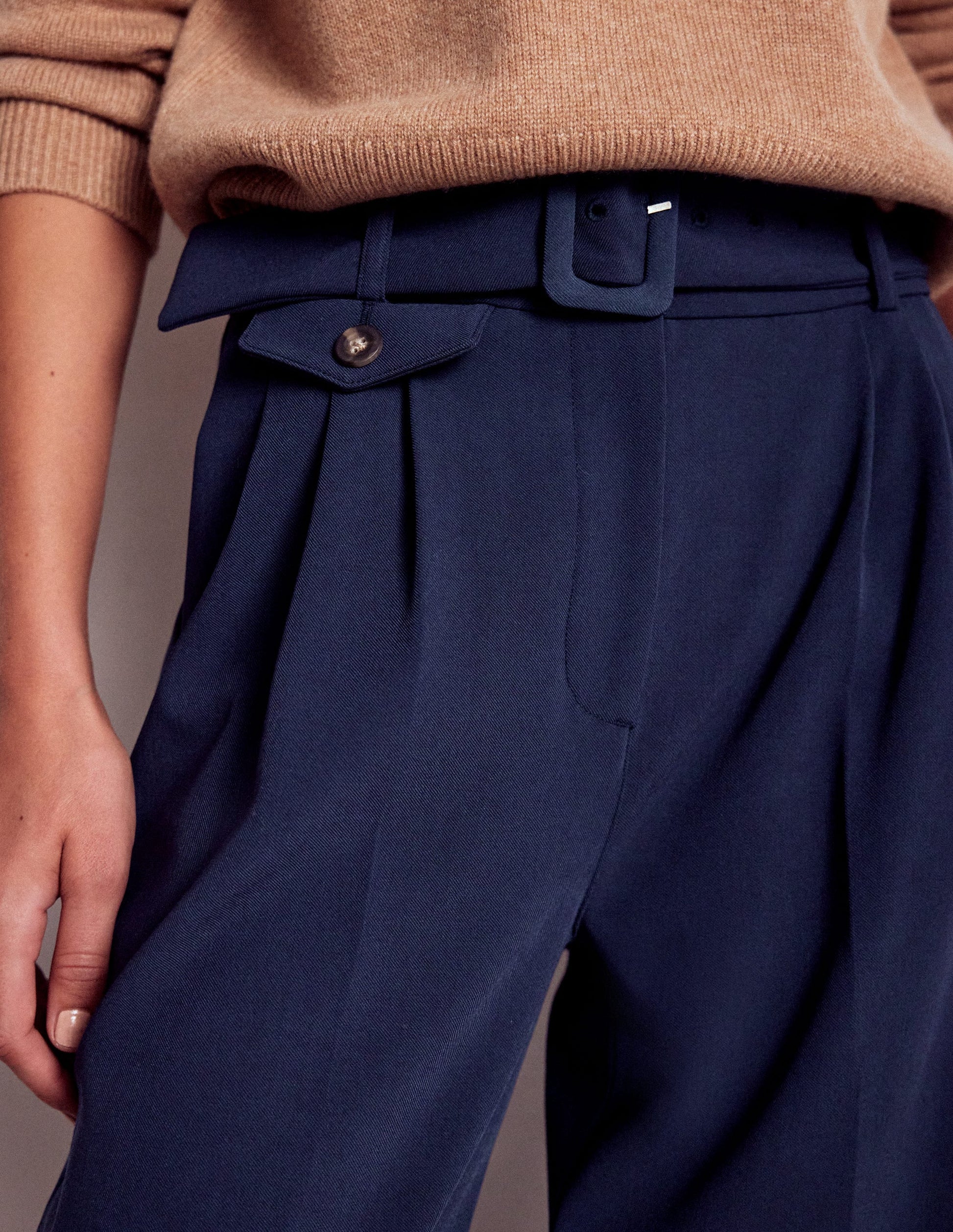 Pleat Front Pants-Navy-3