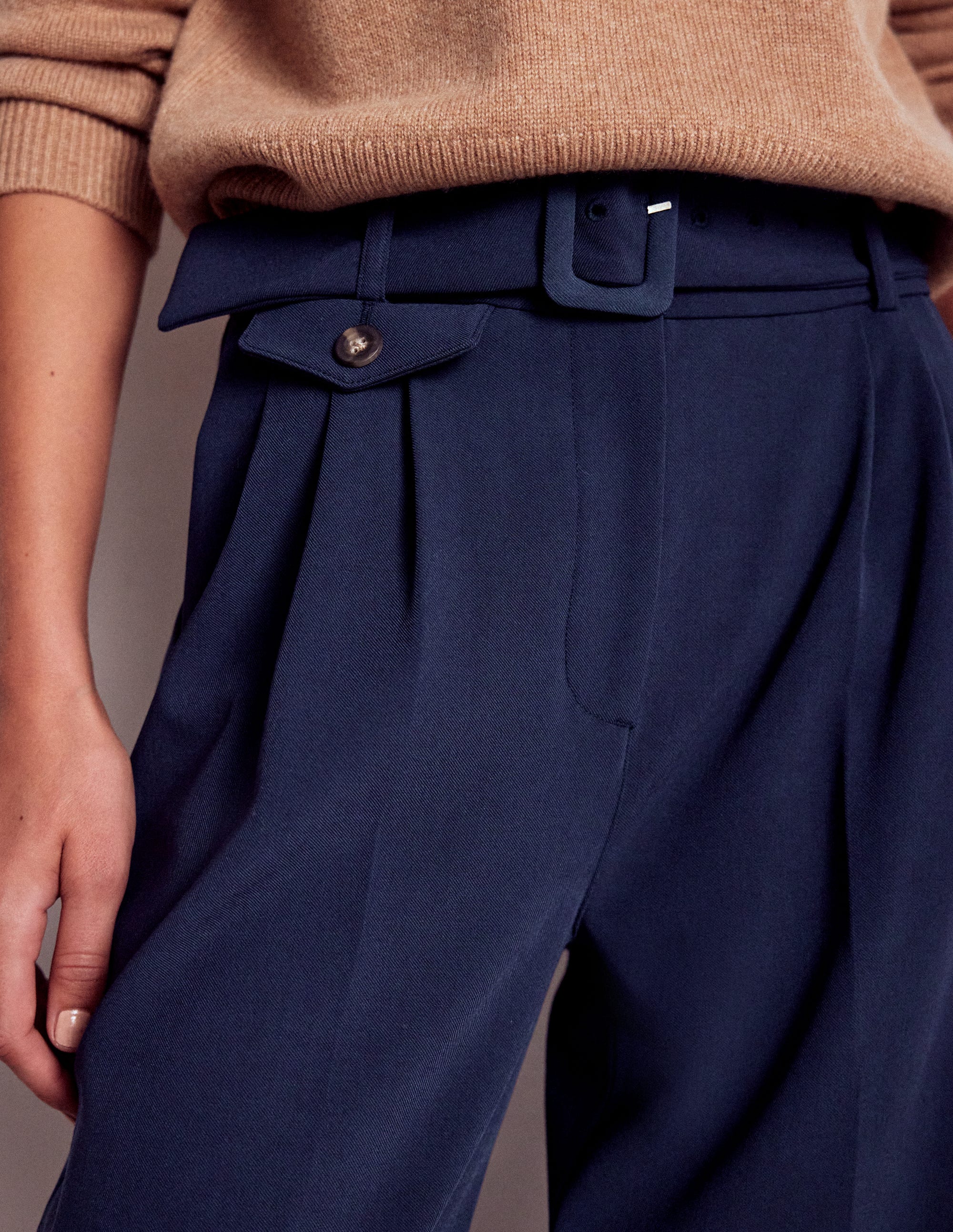 Pleat Front Pants-Navy - Image 3