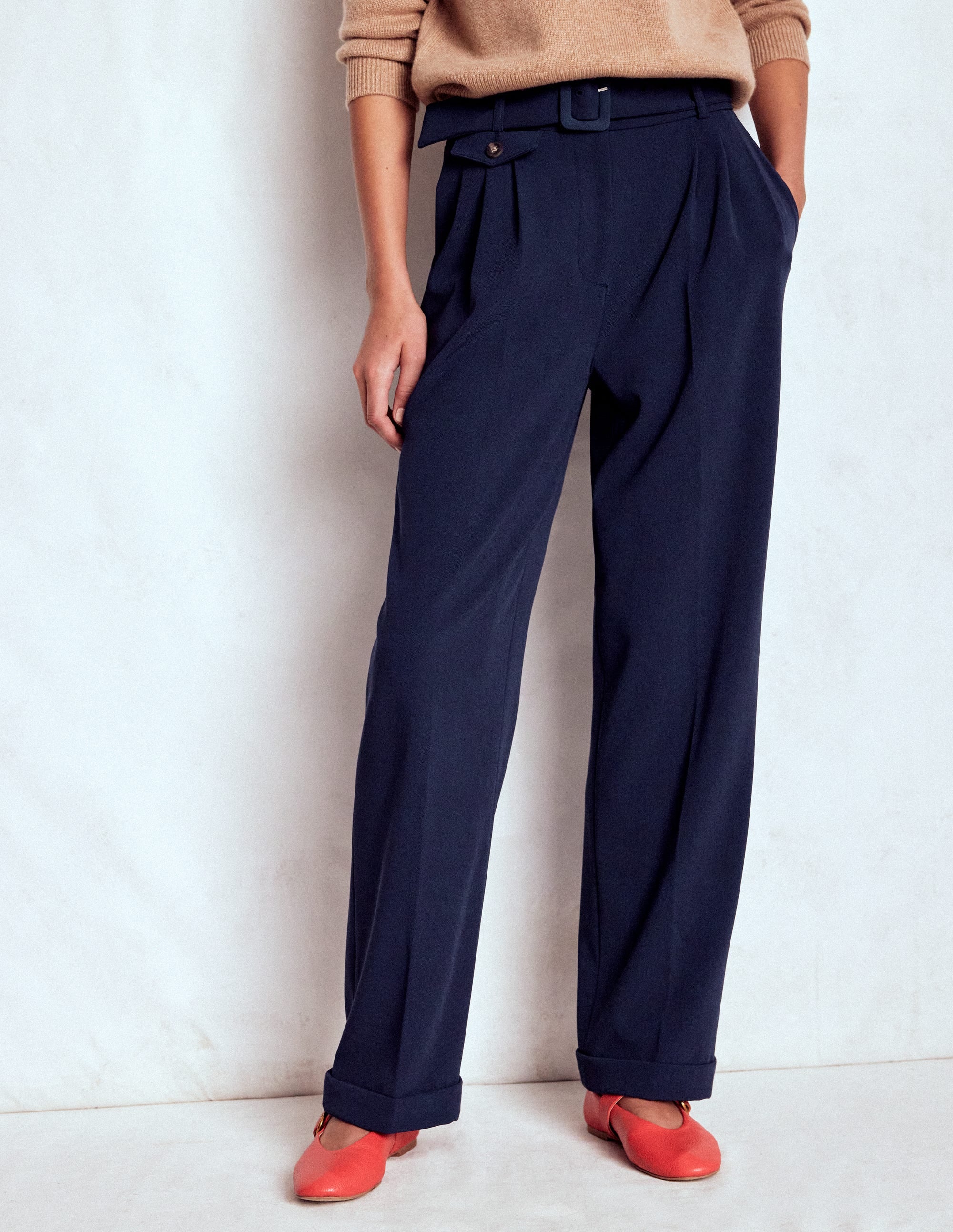 Pleat Front Pants-Navy - Image 6