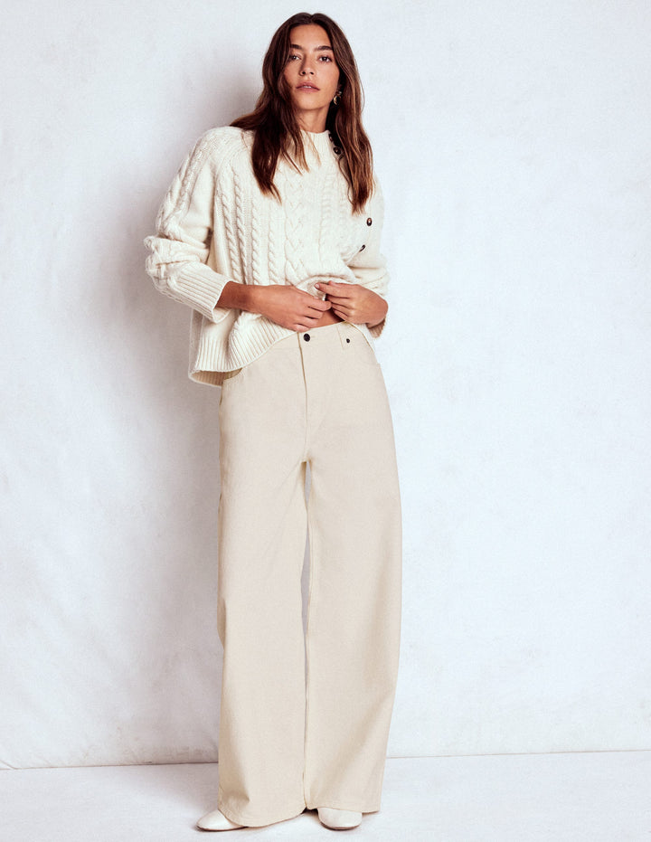 Relaxed Wide Leg  Jeans-Ecru