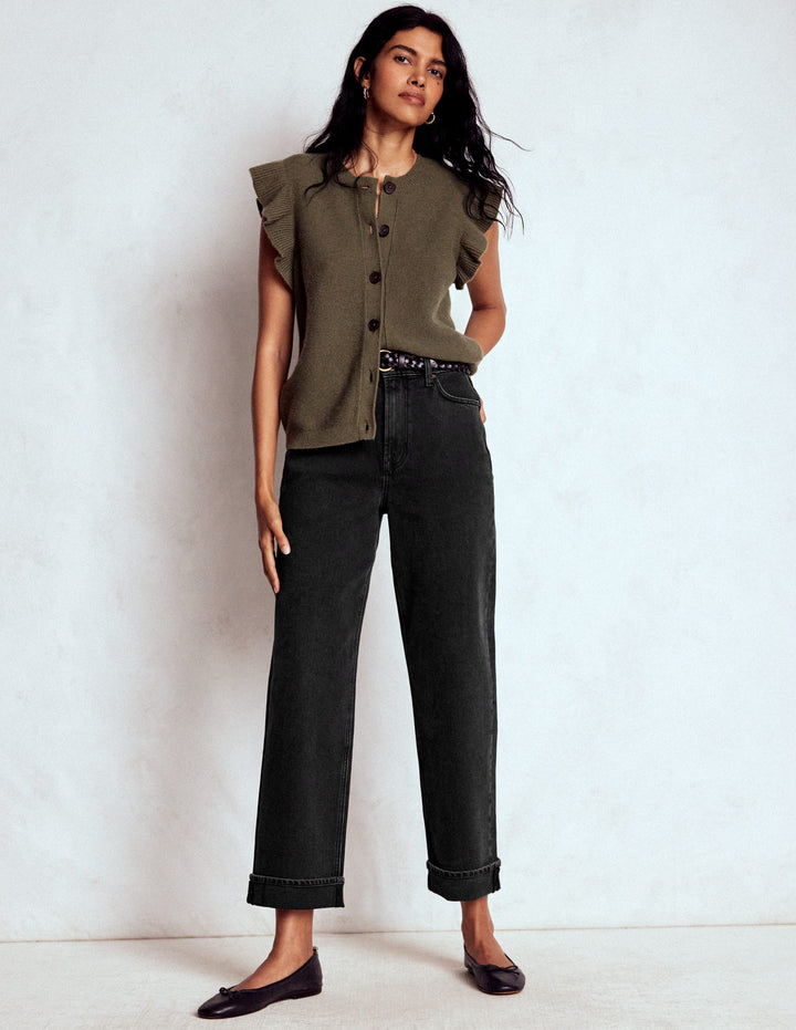 Mid Rise Straight Leg Jeans-Washed Black