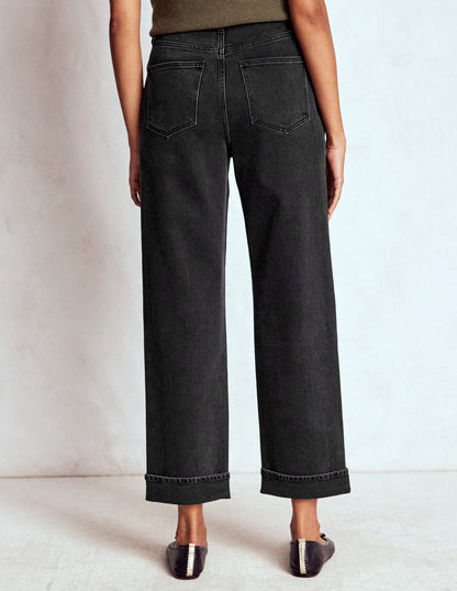 Mid Rise Straight Leg Jeans-Washed Black-3