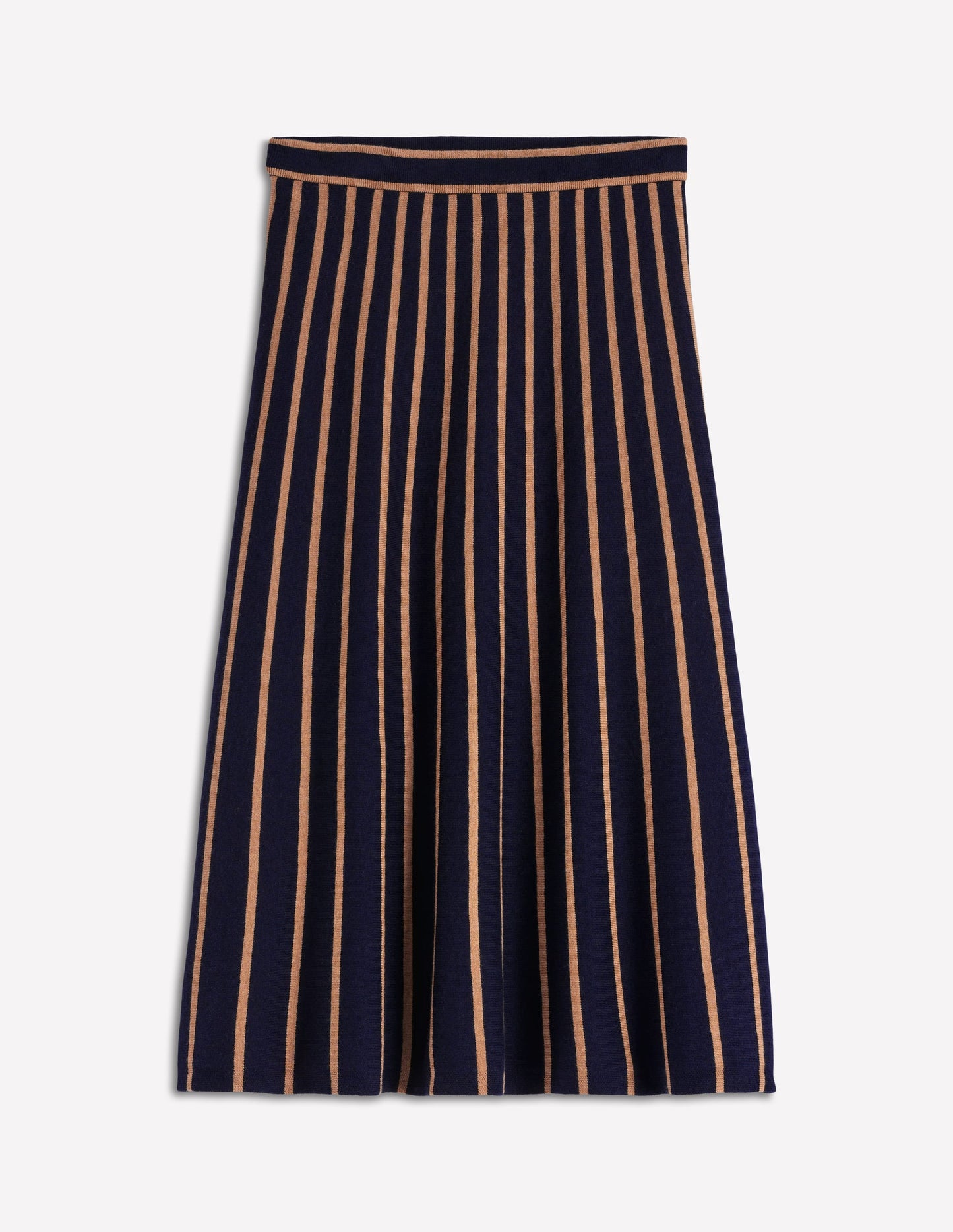 Liz Knitted Midi Skirt-Navy and Camel Stripe
