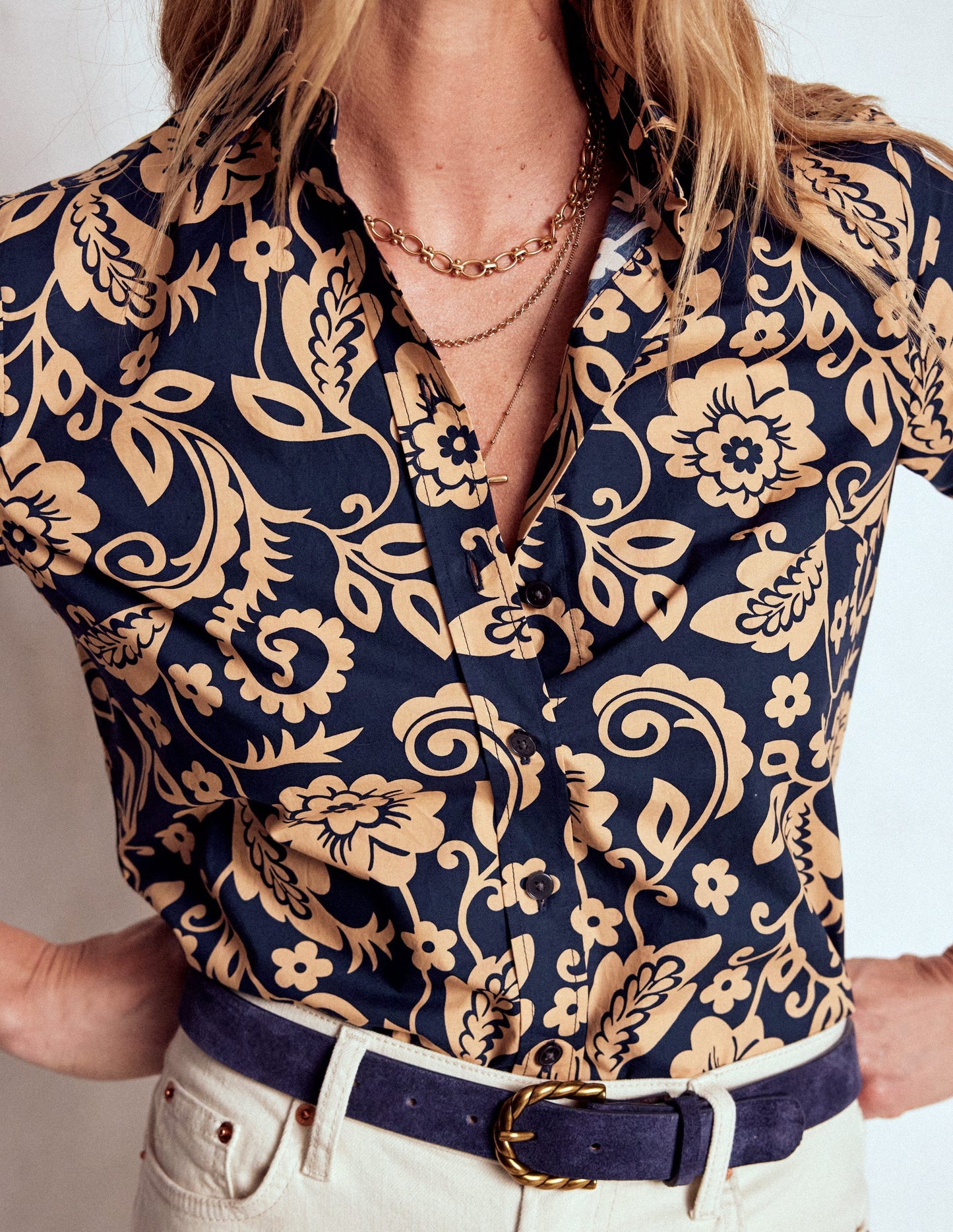 Sienna Cotton Shirt-French Navy, Ornate Flora