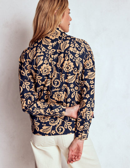 Sienna Cotton Shirt-French Navy, Ornate Flora-3