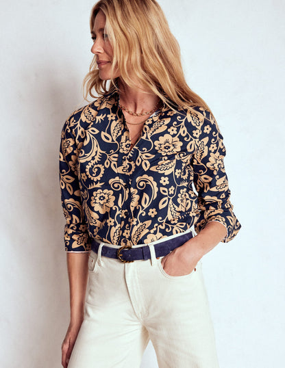 Sienna Cotton Shirt-French Navy, Ornate Flora-4