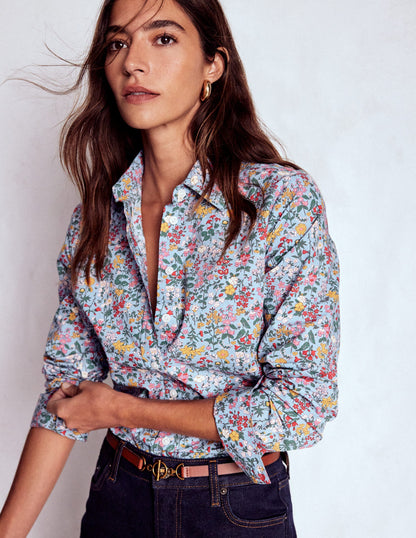 Sienna Cotton Shirt-Windward Blue, Delicate Meadow-5