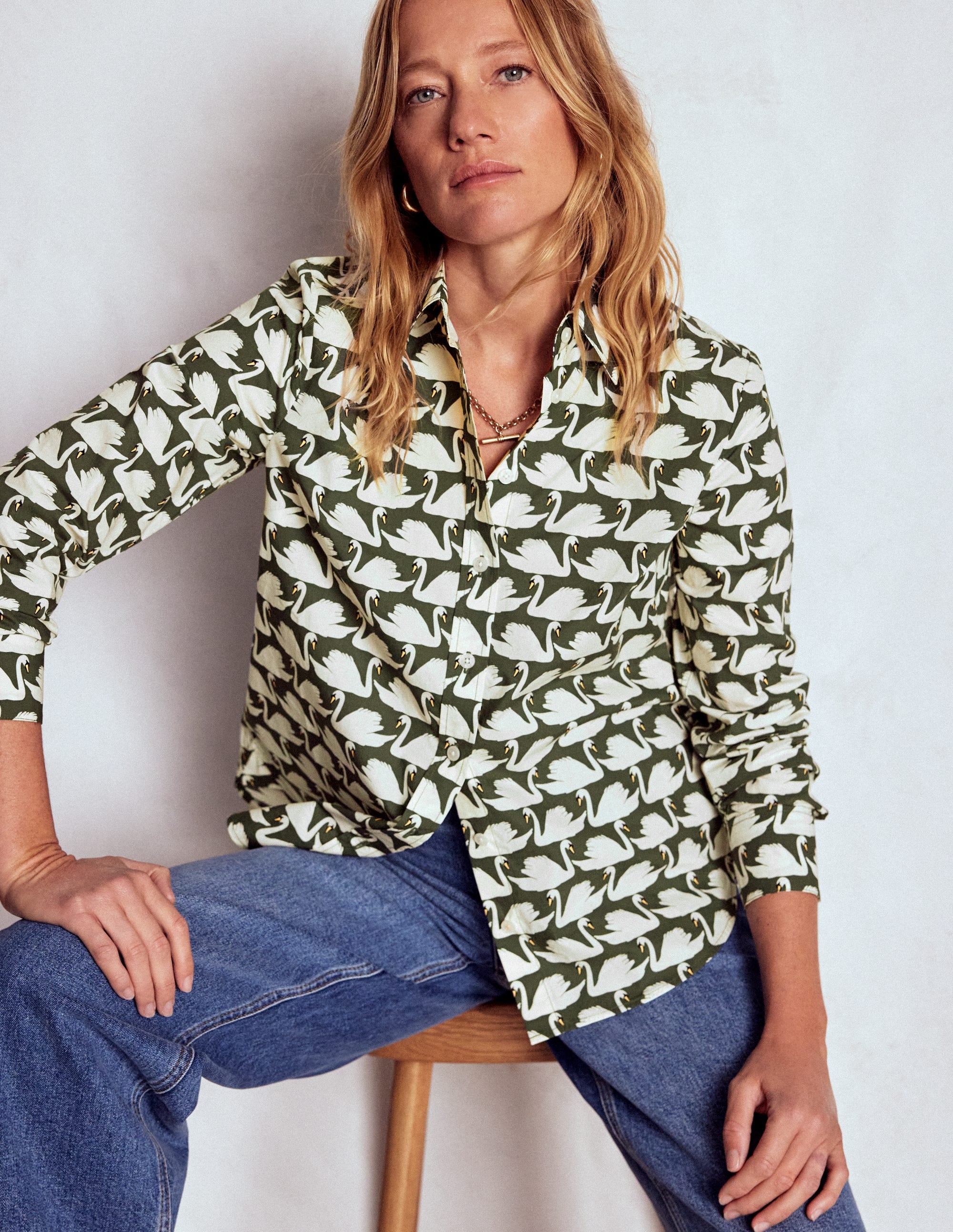 Sienna Cotton Shirt-Green, Geo Swan - Image 1