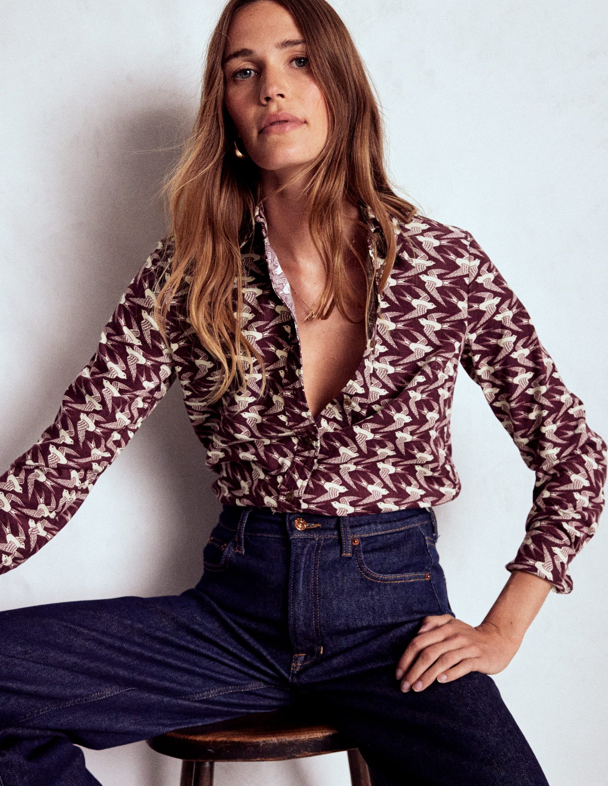 Sienna Cord Shirt-Dark Cherry, Swooping Swallow-1