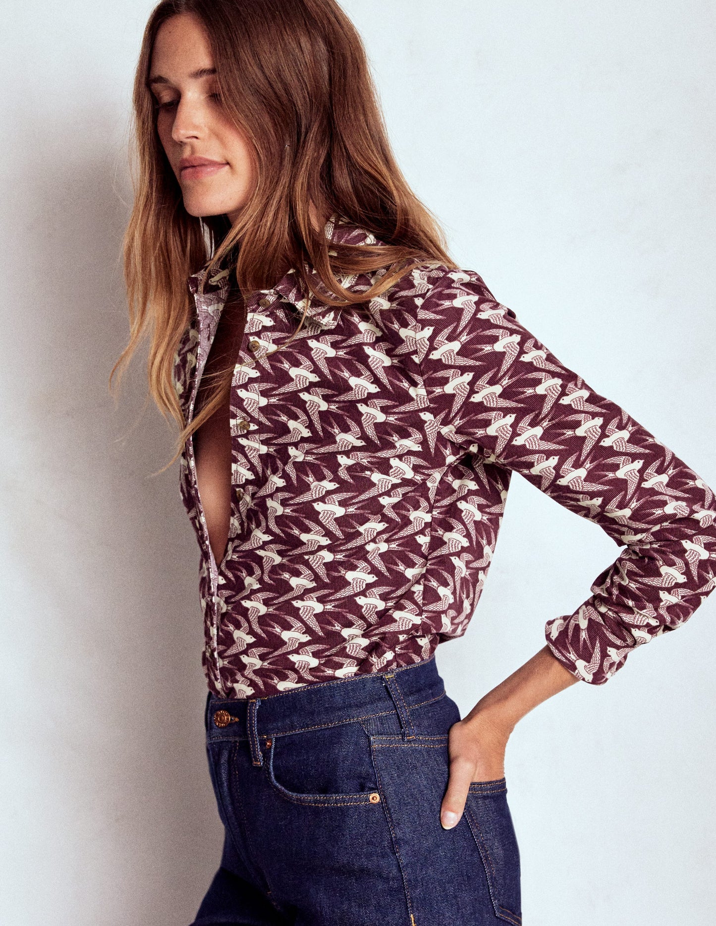 Sienna Cord Shirt-Dark Cherry, Swooping Swallow
