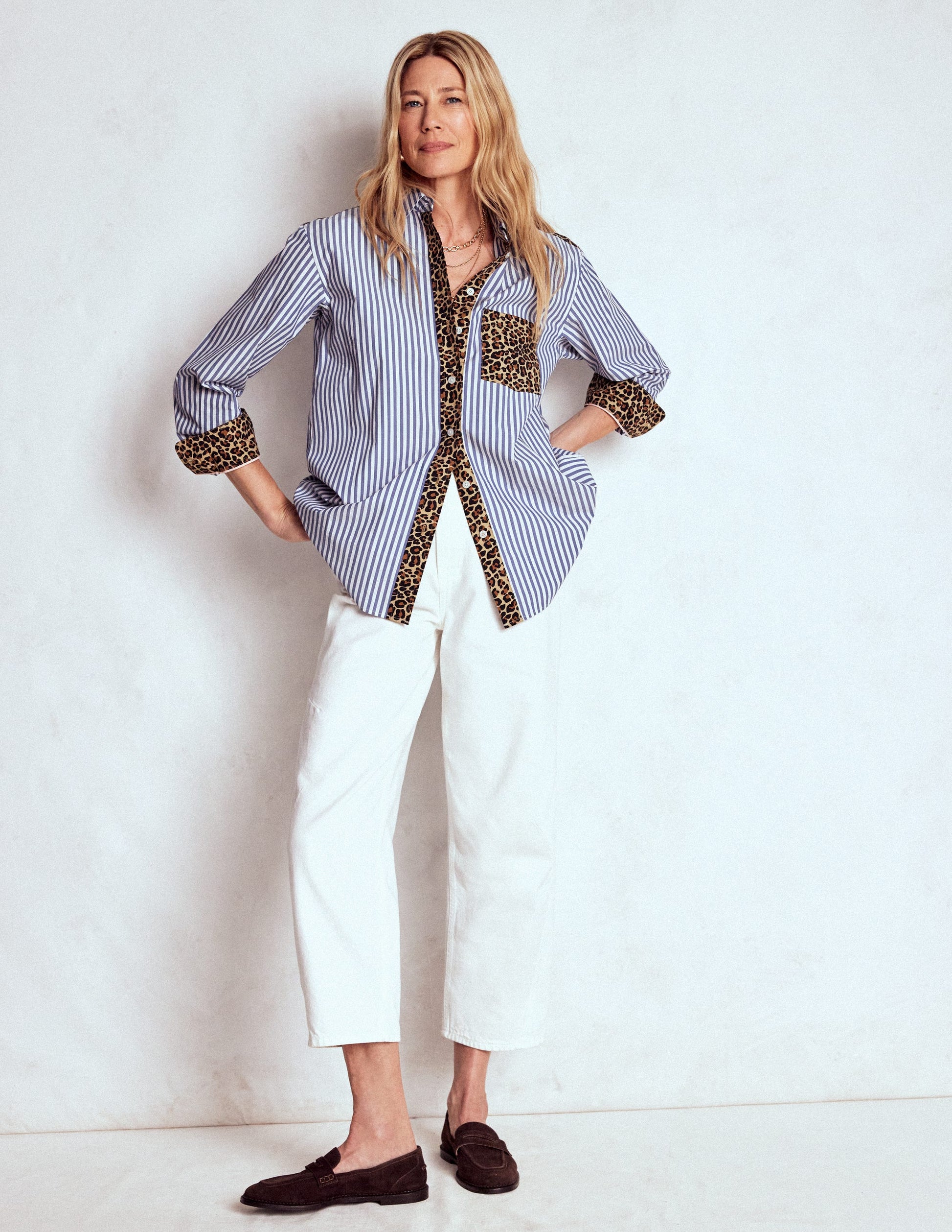 Sadie Relaxed Cotton Shirt-Blue Stripe, Cheetah Pop Hotch-4