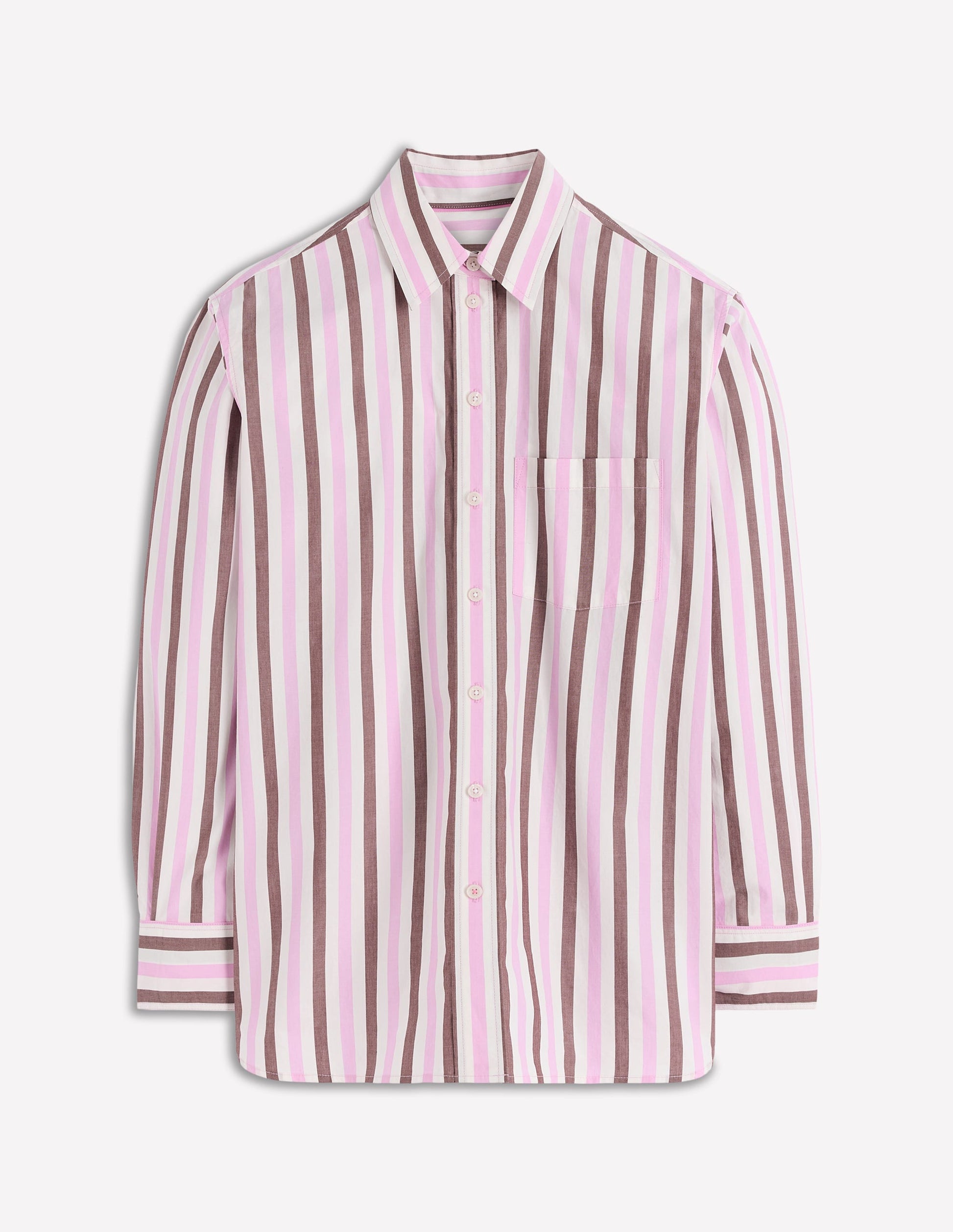Sadie Relaxed Cotton Shirt-Pink and Chestnut Stripe-5