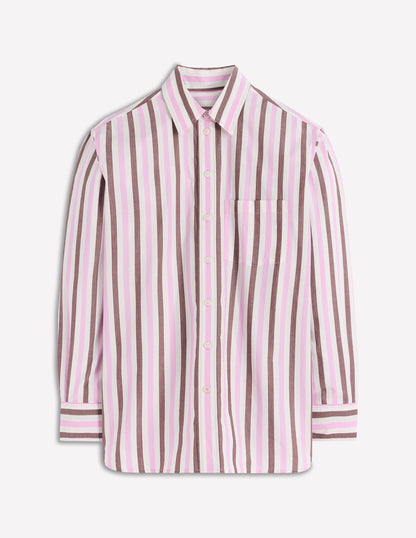 Sadie Relaxed Cotton Shirt-Pink and Chestnut Stripe-5