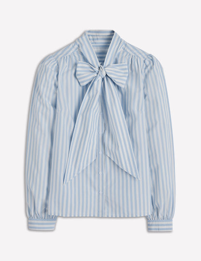Tie Neck Top-Glacier Blue and Ivory Stripe-7