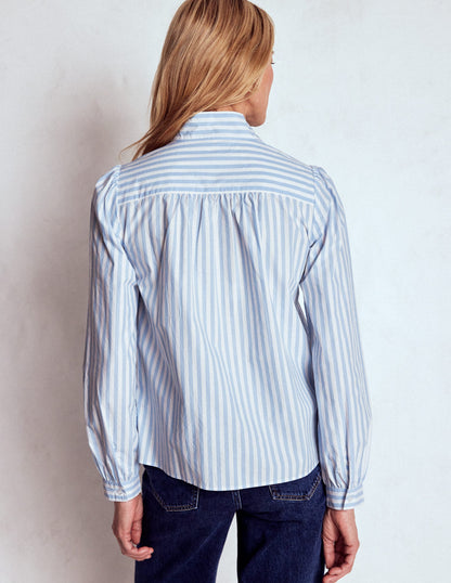 Tie Neck Top-Glacier Blue and Ivory Stripe-3