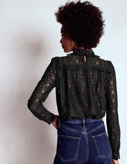 Lace Trim Detail Top-Black-3